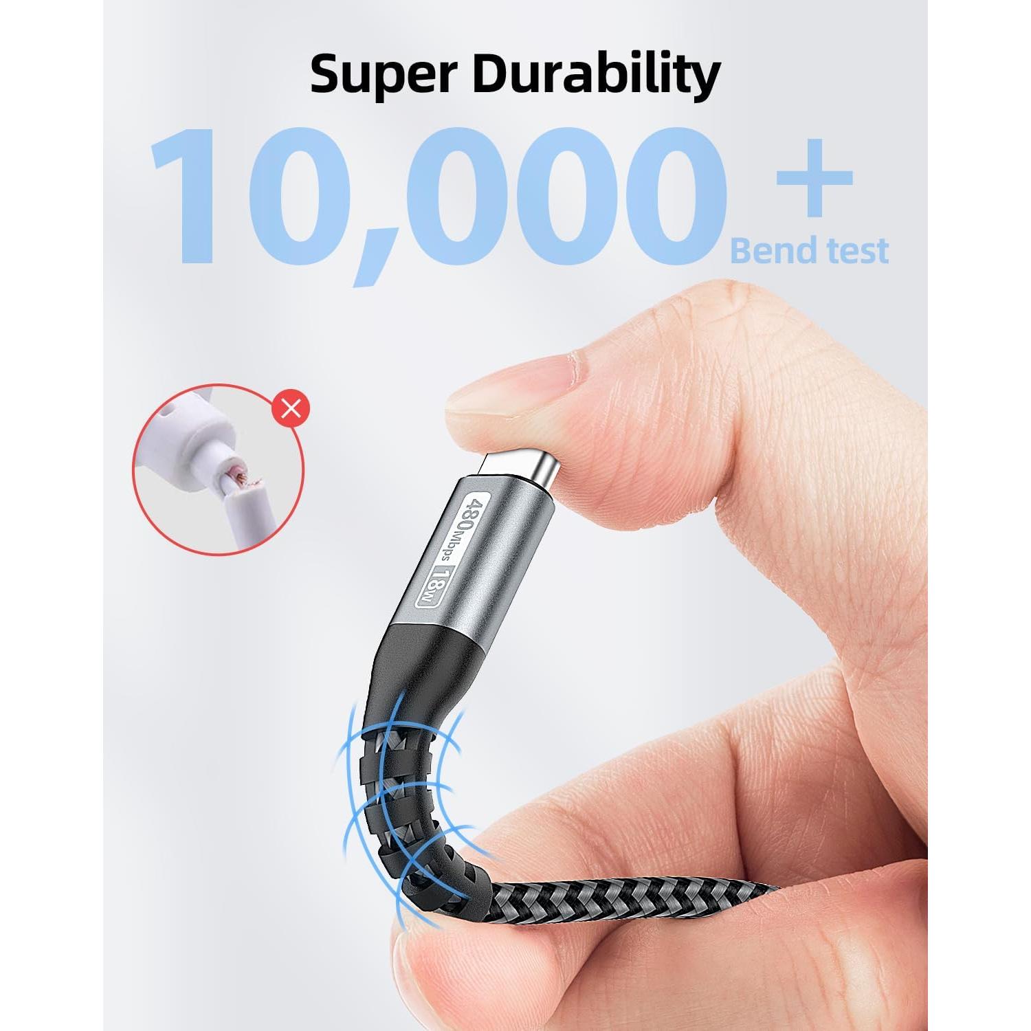 Cable USB A a USB C SUNGUY 1.5FT 3A Carga Rápida 3 Pack