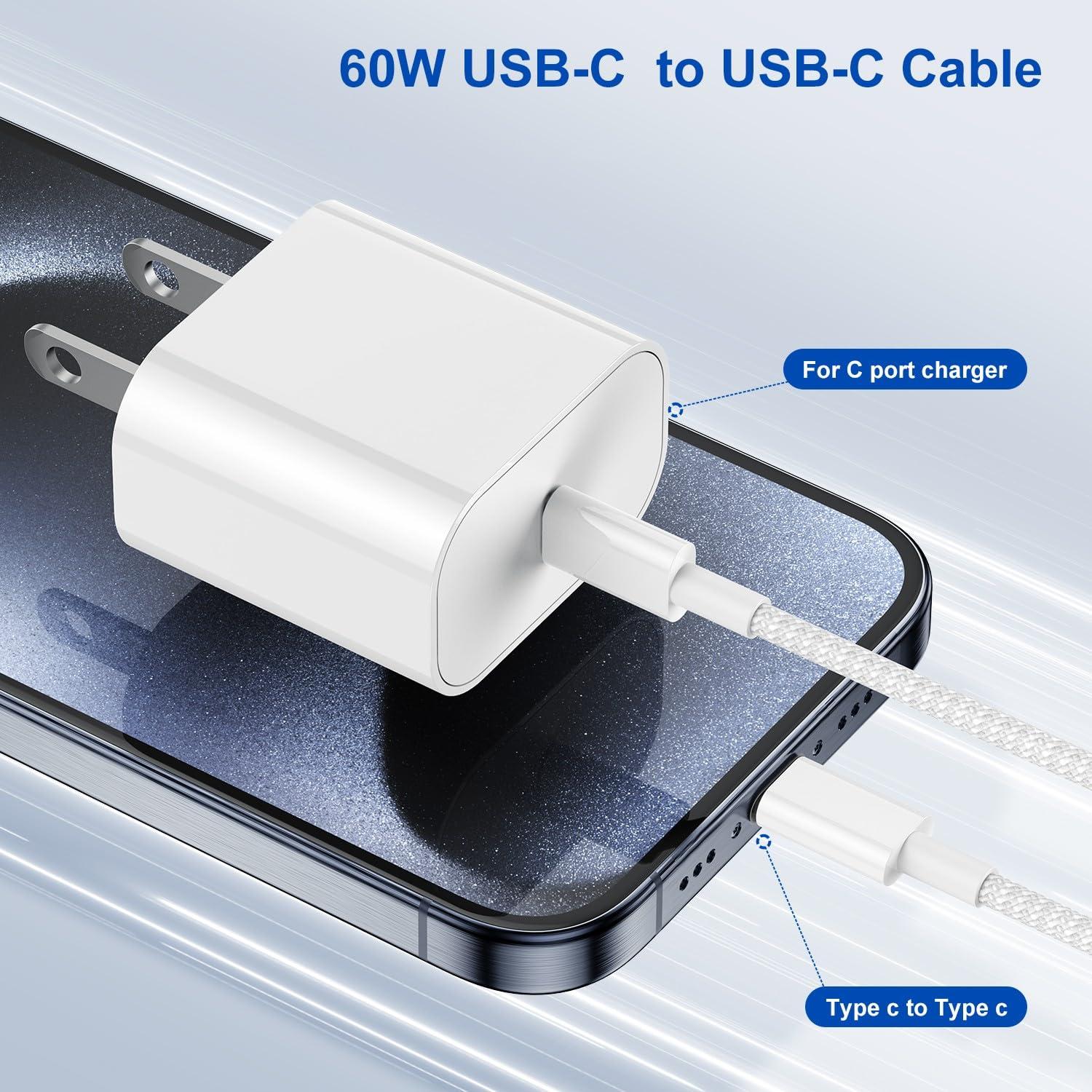 Paquete de 2 Cables USB-C a USB-C 1.83 m Hefaao Carga Rápida