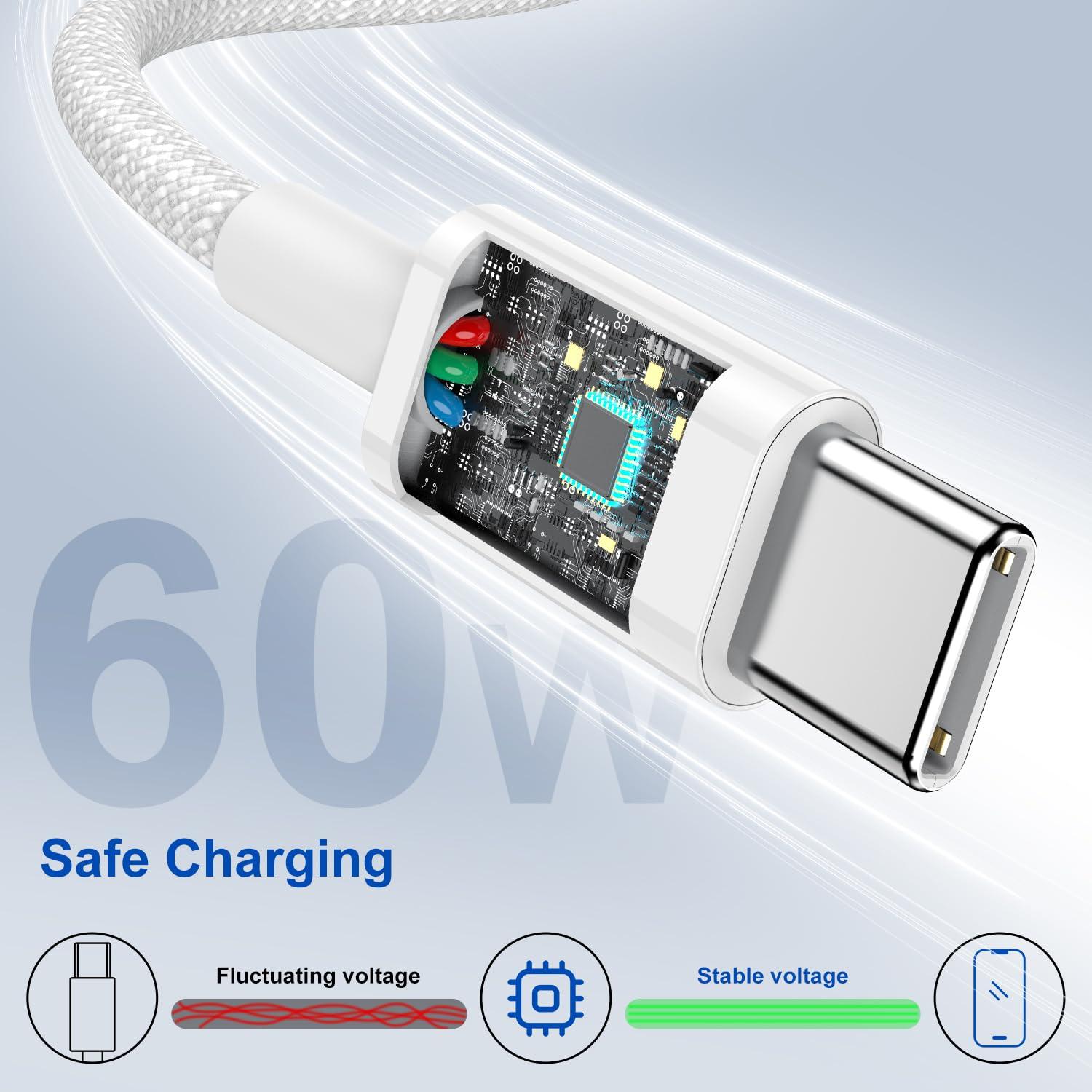 Paquete de 2 Cables USB-C a USB-C 1.83 m Hefaao Carga Rápida