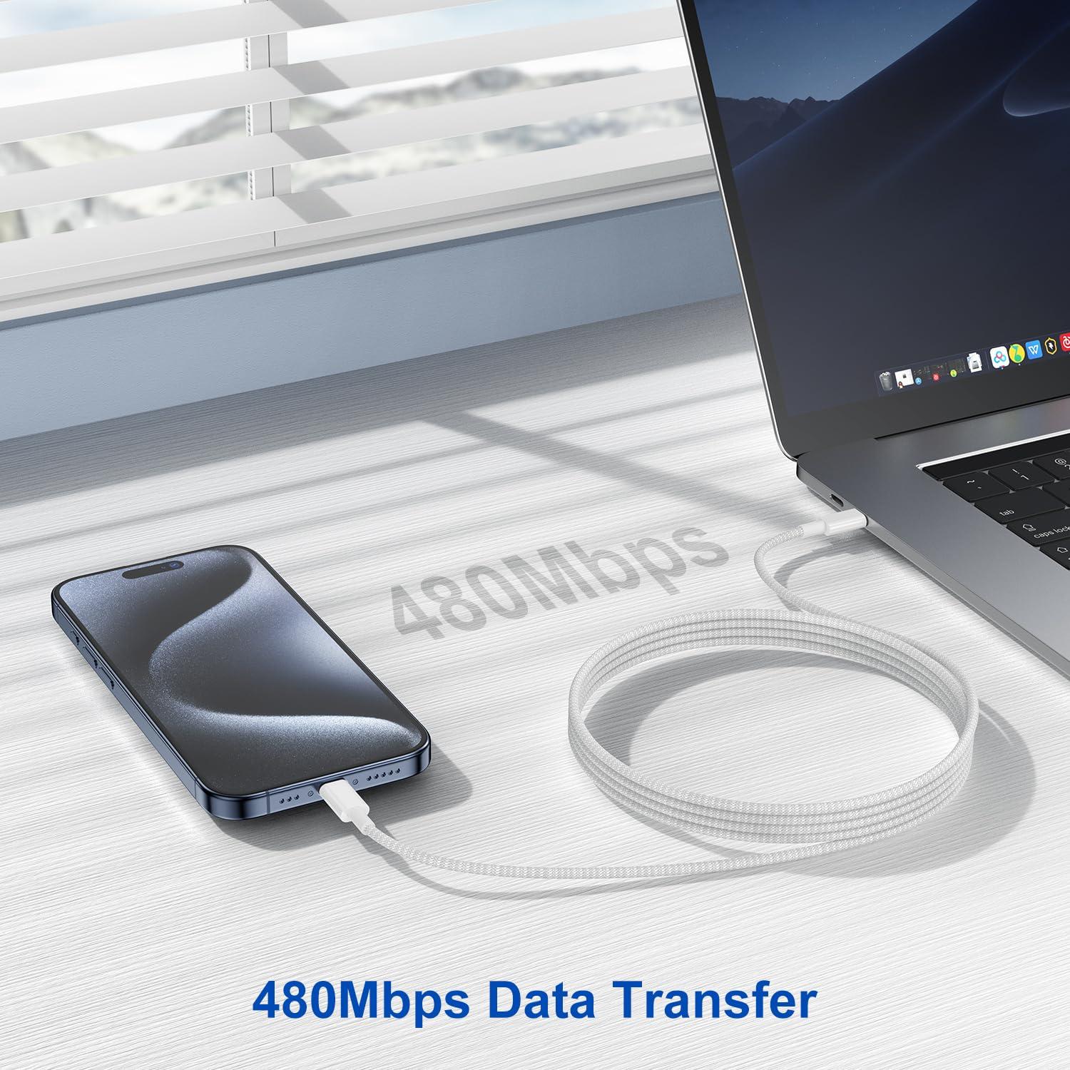 Paquete de 2 Cables USB-C a USB-C 1.83 m Hefaao Carga Rápida