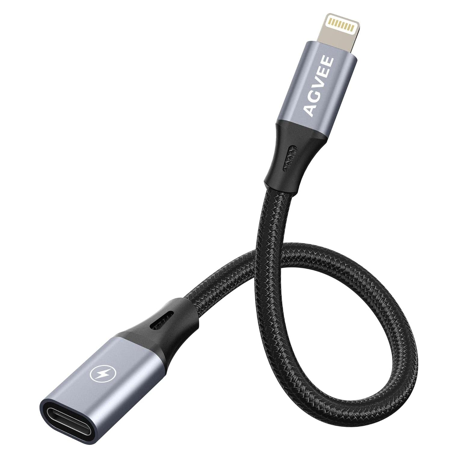 Adaptador USB-C a Lightning AGVEE 30W 10cm Gris Oscuro