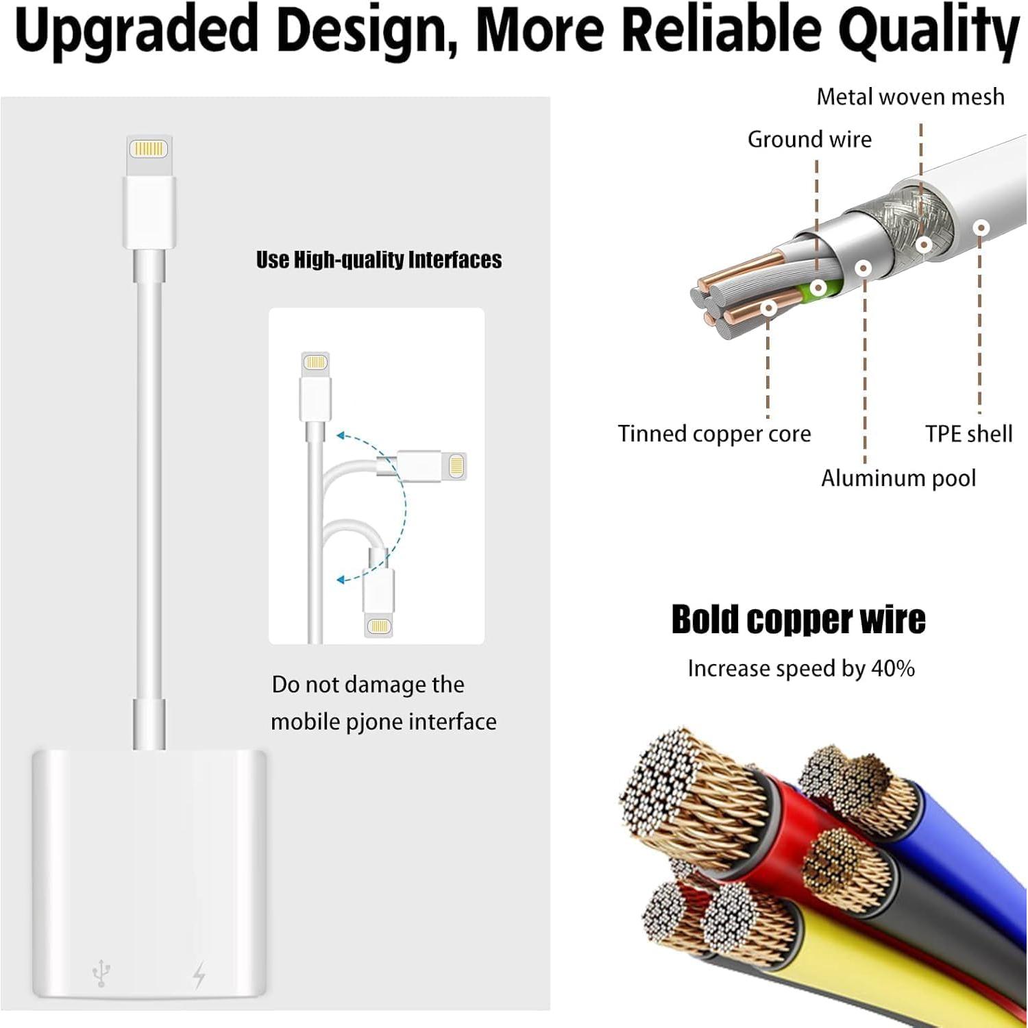 Adaptador de Cámara Lightning a USB Microwoo con Carga