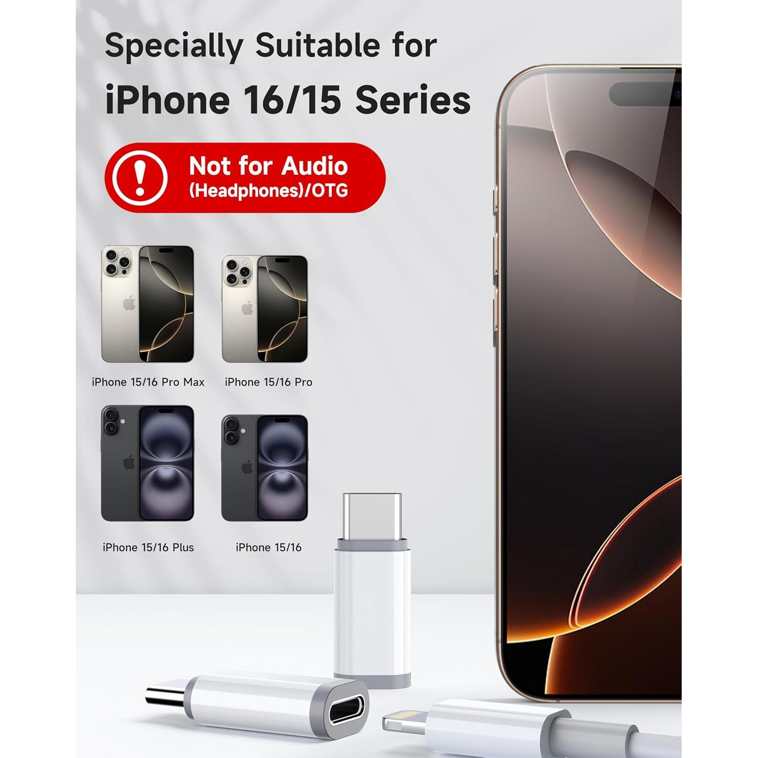 Paquete de 4 Adaptadores Lightning a USB-C ZOOAUX para iPhone 15/16