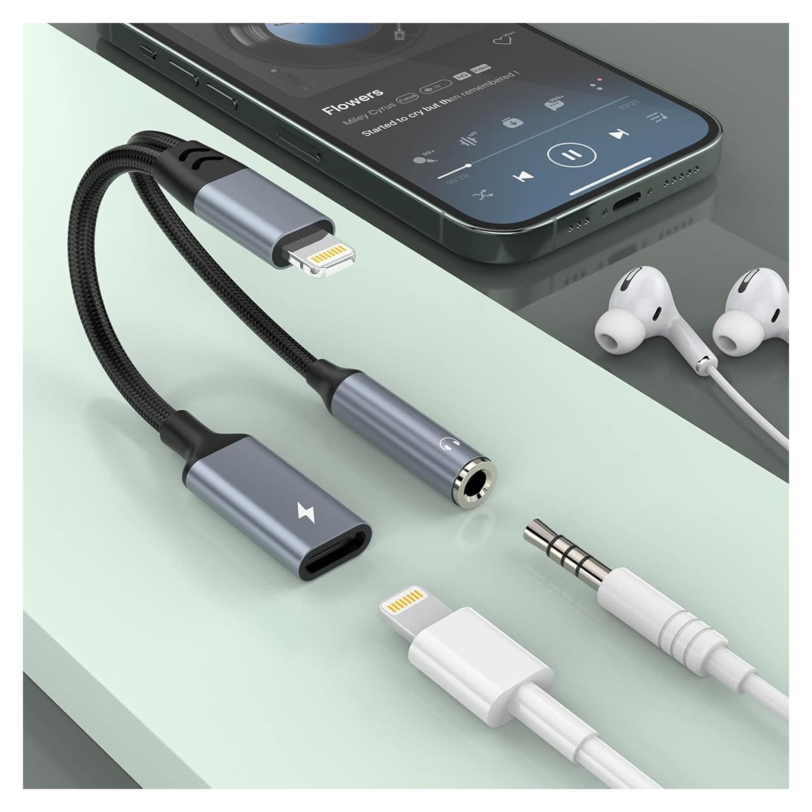 Adaptador 2-en-1 Lightning a 3.5mm MFi para iPhone