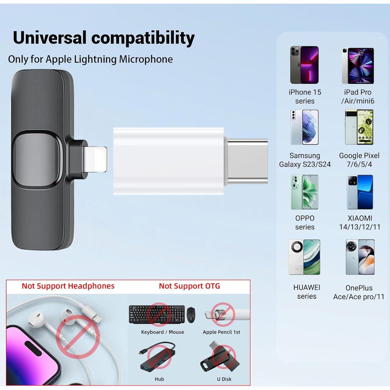 Adaptador de Micrófono Lavalier Lightning a USB-C Fidioto - Paquete de 2