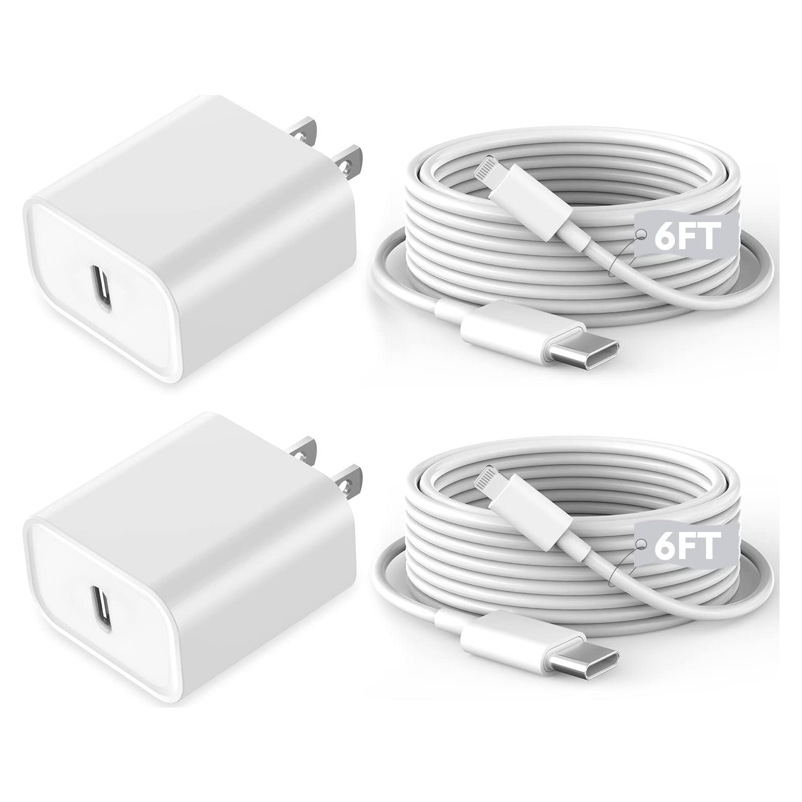 Cargador Rápido USB C para iPhone 2Pack 6FT 20W Blanco