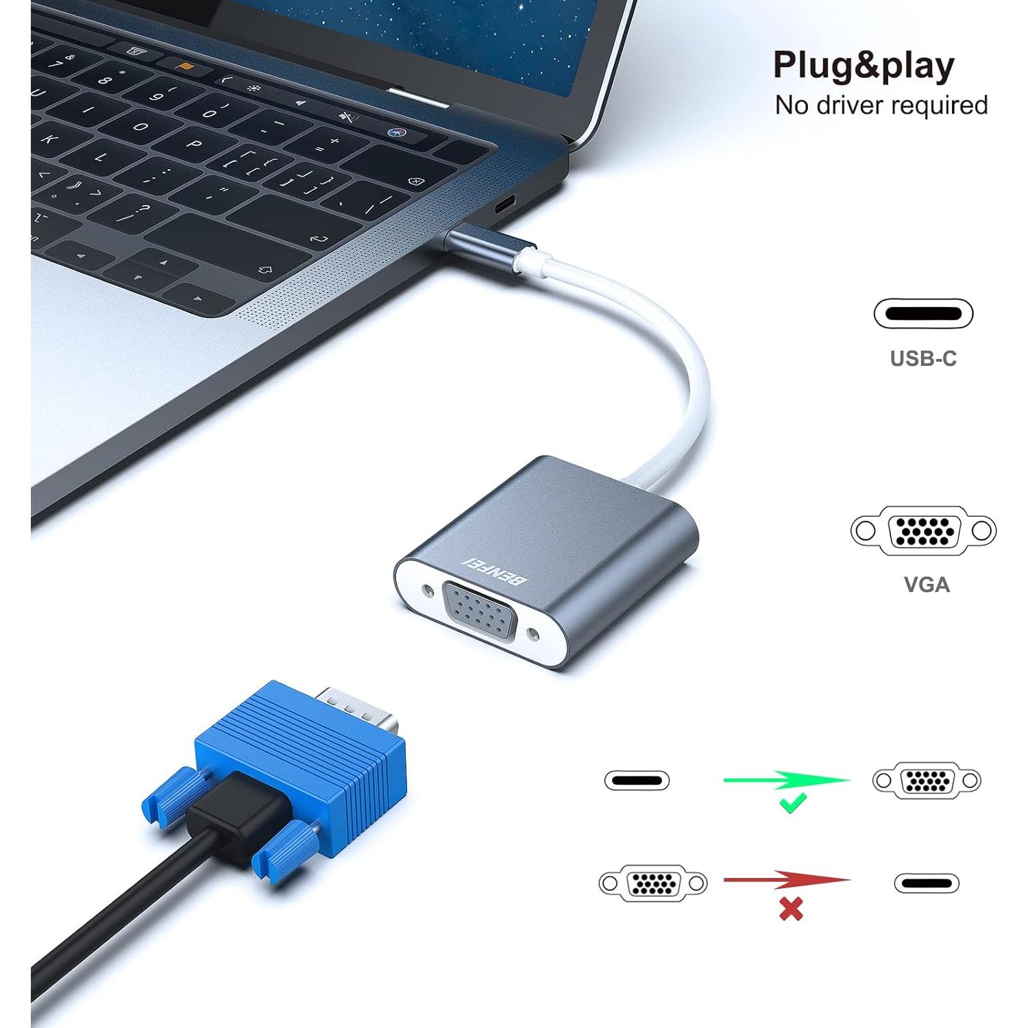 Adaptador USB-C a VGA BENFEI Gris - Compatible con MacBook y más