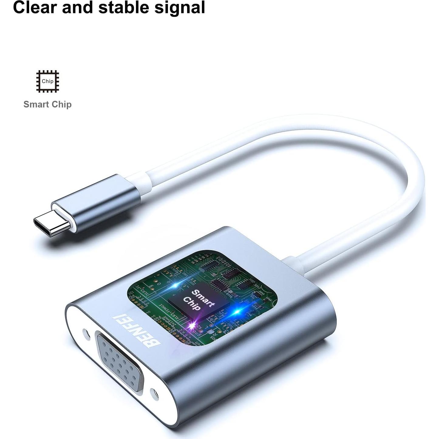 Adaptador USB-C a VGA BENFEI Gris - Compatible con MacBook y más