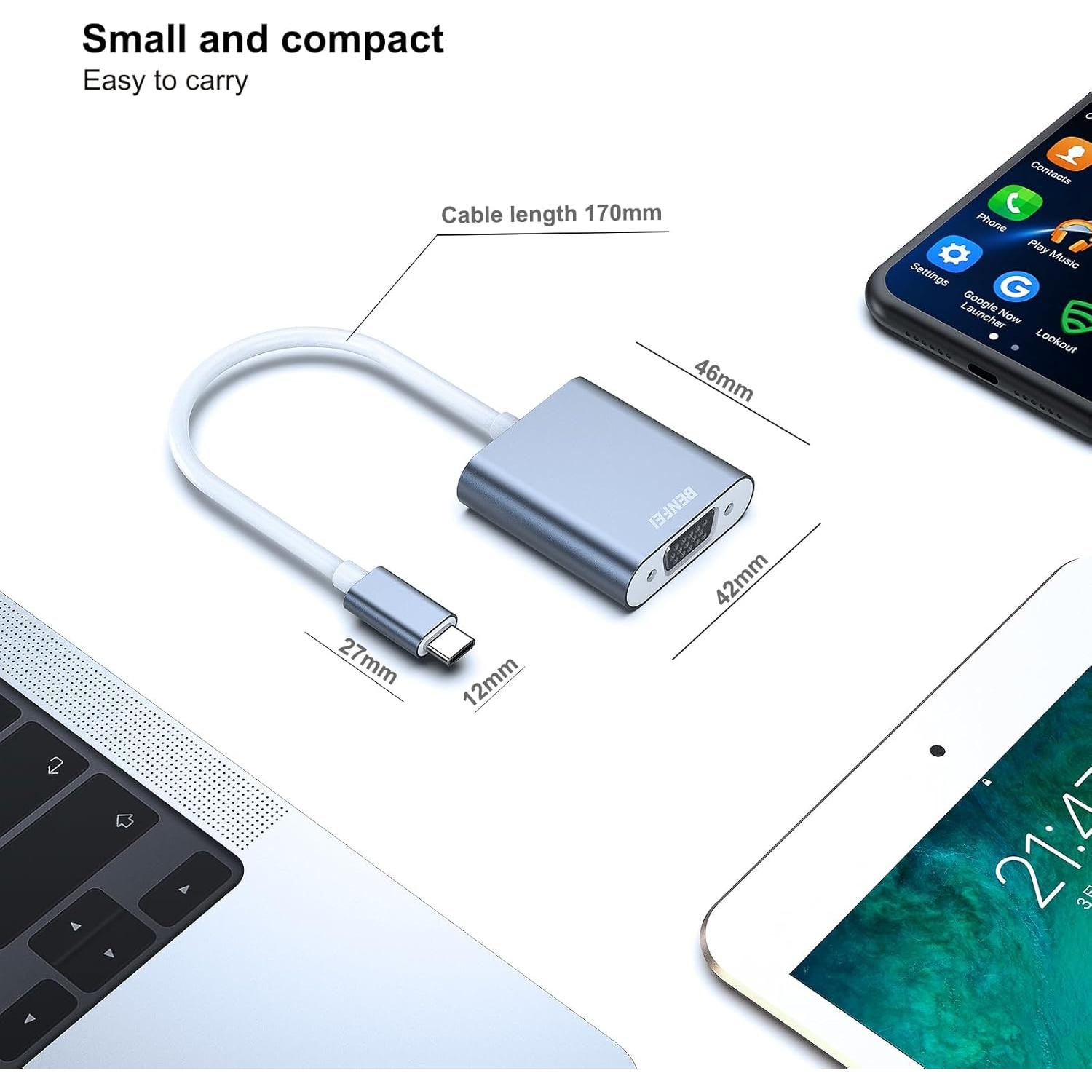 Adaptador USB-C a VGA BENFEI Gris - Compatible con MacBook y más