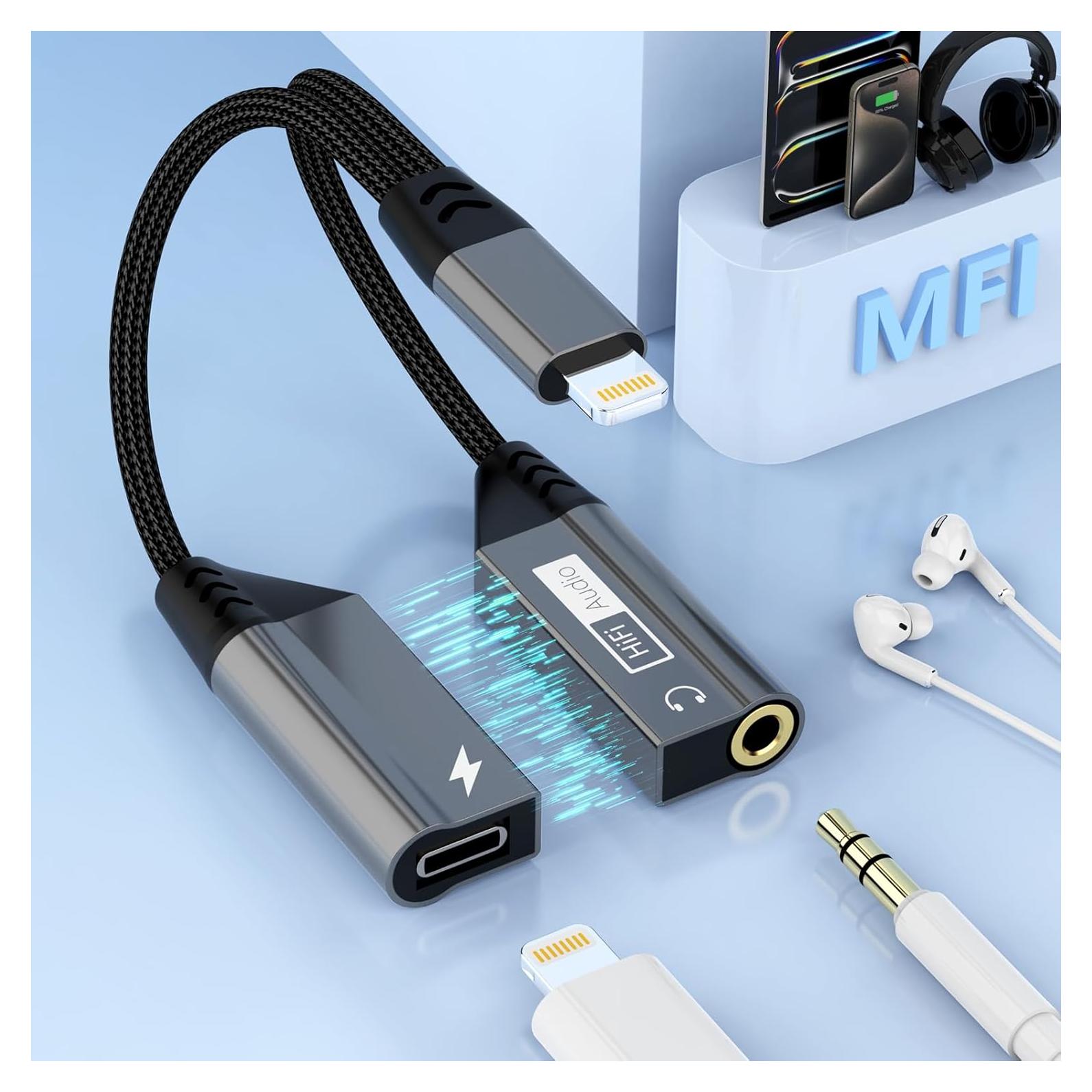 Adaptador 2 en 1 Lightning a Jack 3.5mm MFi para iPhone