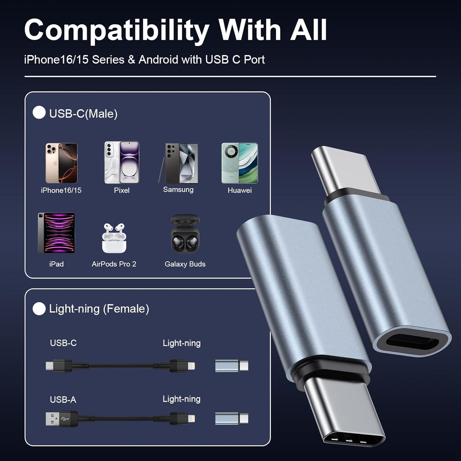 Paquete de 3 Adaptadores Lightning a USB-C Dongguan - Carga Rápida