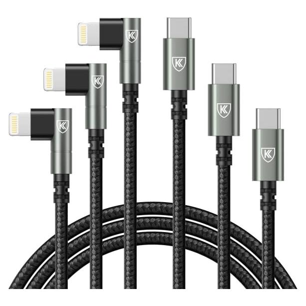 Cable USB C a Lightning 10 pies 90 grados MFi - Paquete de 3