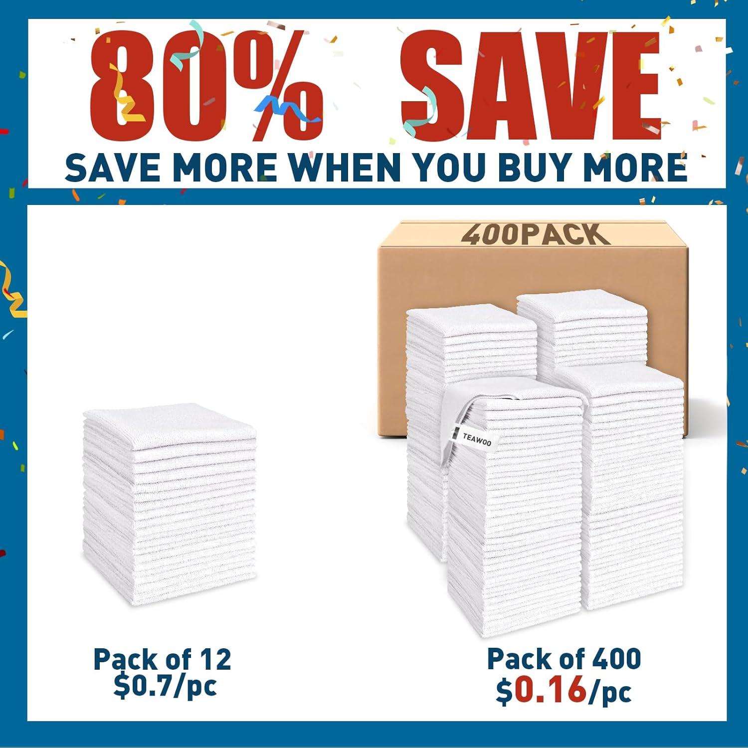 Paquete de 400 Paños de Microfibra TEAWOO 30x30 cm Blancos