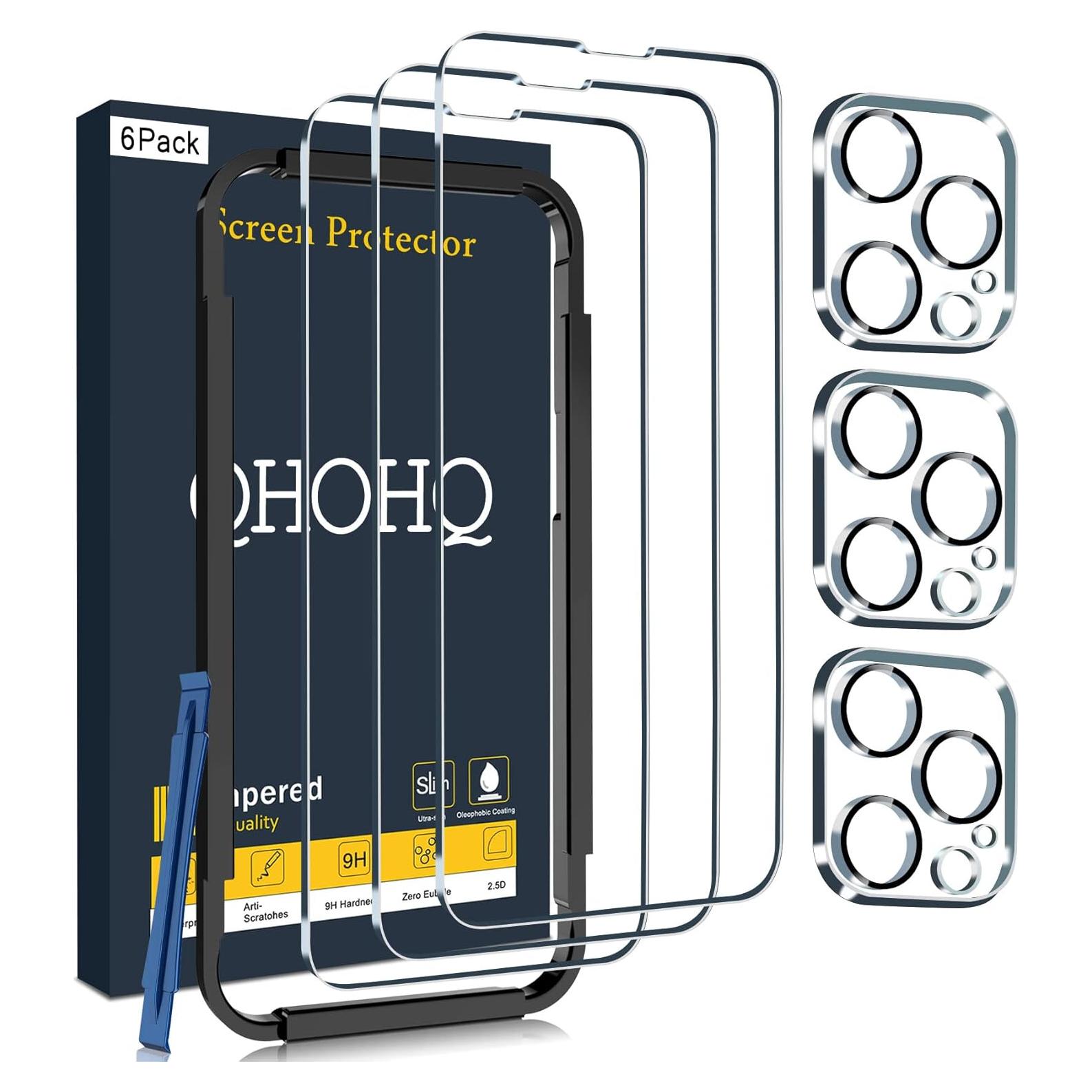 Protector de Pantalla QHOHQ para iPhone 14 Pro 6.1" - 3 Pack Vidrio Templado 9H