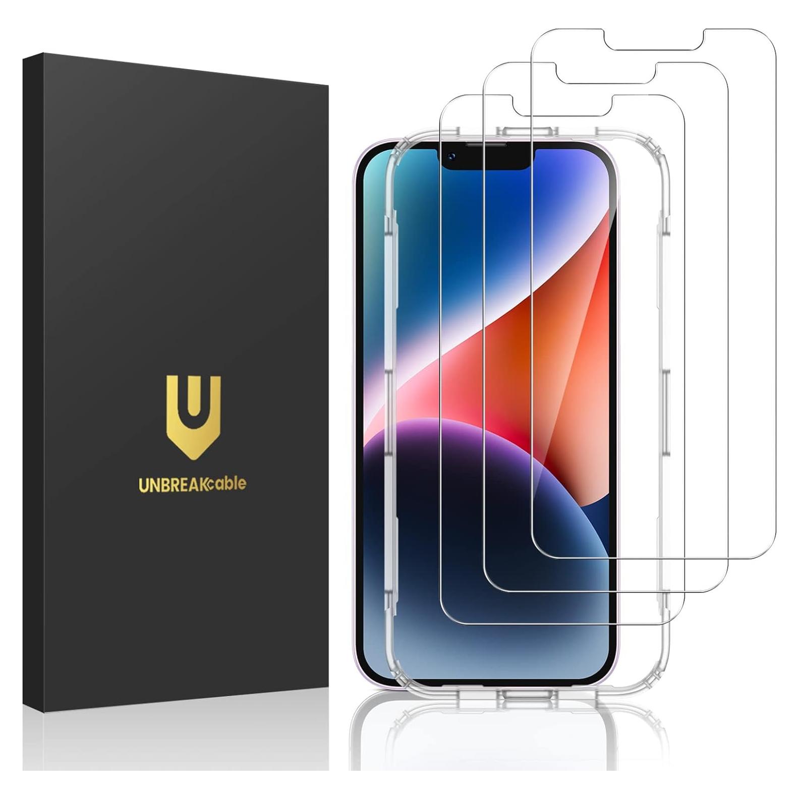 Protector de Pantalla Irrompible UNBREAKcable para iPhone 13 Pro Max/14 Plus - Paquete de 3, Dureza 9H, Instalación Fácil