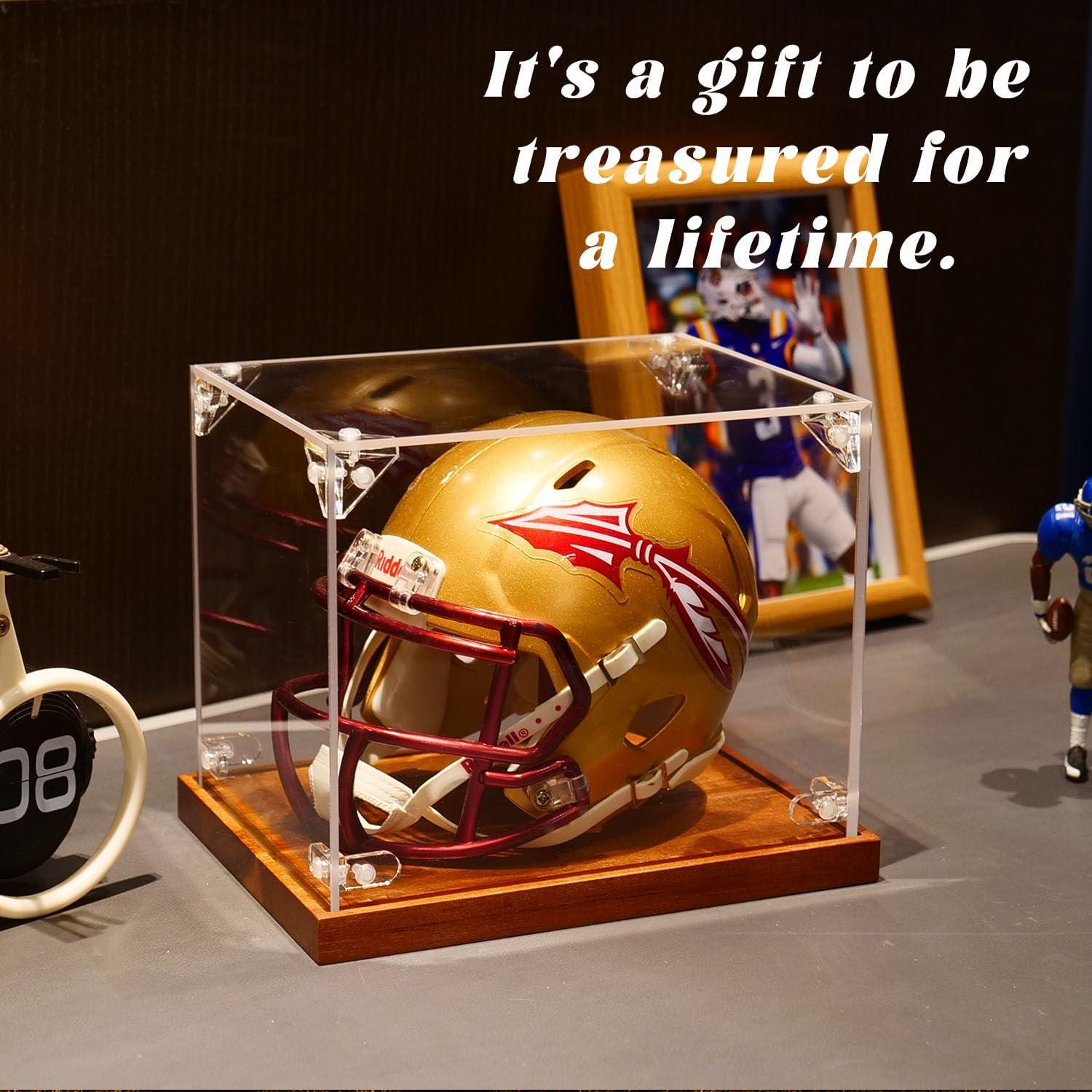 Mini Casco de Fútbol MAZHOR con Base de Madera y Acrílico