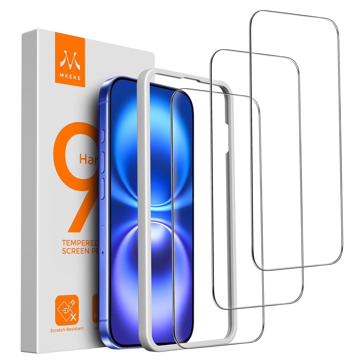 Mkeke Protector de Pantalla Vidrio Templado para iPhone 16/15 6.1"