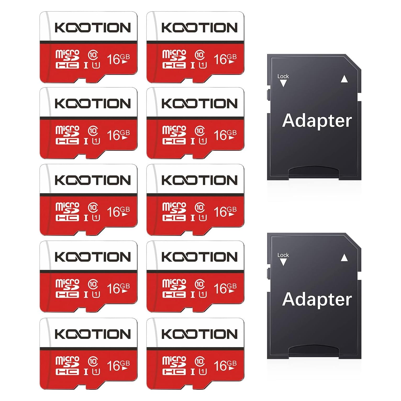 Paquete de 10 Tarjetas Micro SD 16GB KOOTION UHS-I Clase 10