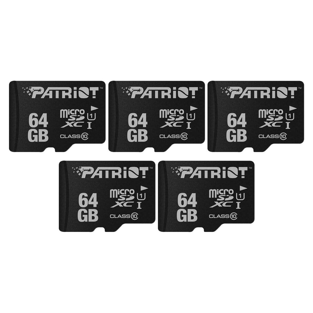 Tarjeta Micro SD Patriot LX 64GB Paquete de 5 Clase 10