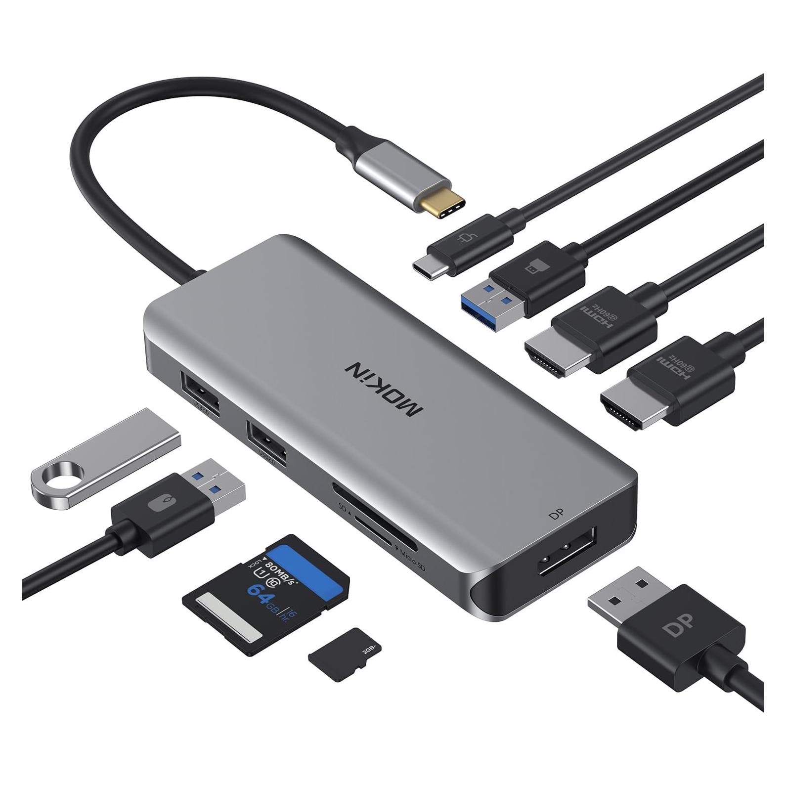 Hub USB-C MOKiN 9 en 1 con 2 HDMI 4K y DisplayPort