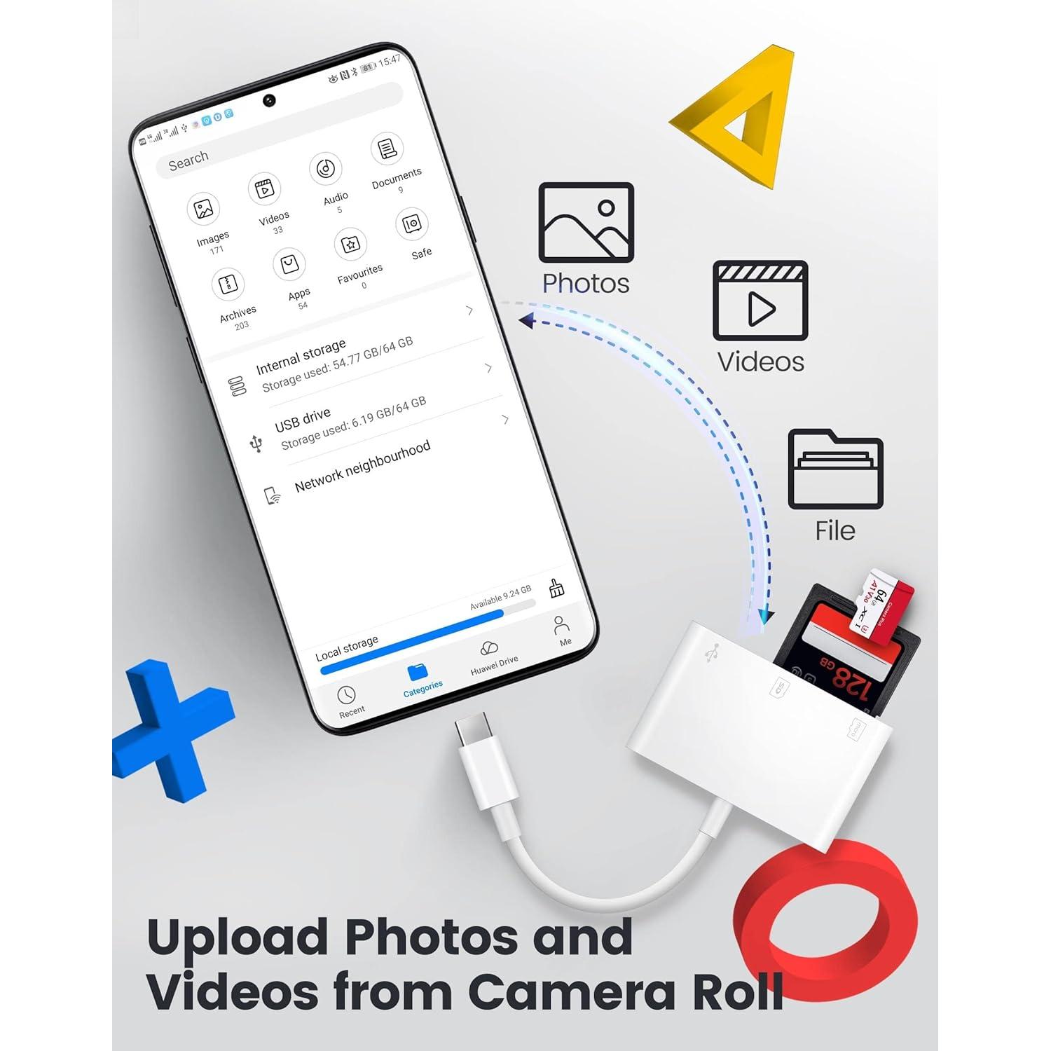 Lector de Tarjetas SD USB-C Genérico 3-en-1 para Android y Mac