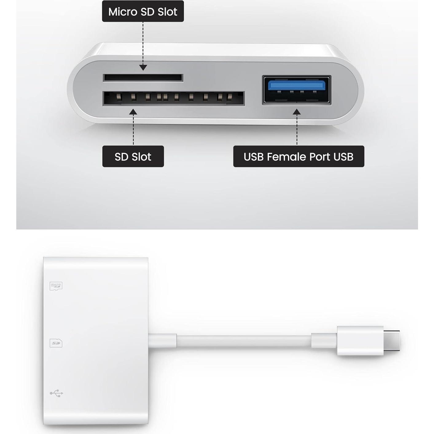 Lector de Tarjetas SD USB-C Genérico 3-en-1 para Android y Mac