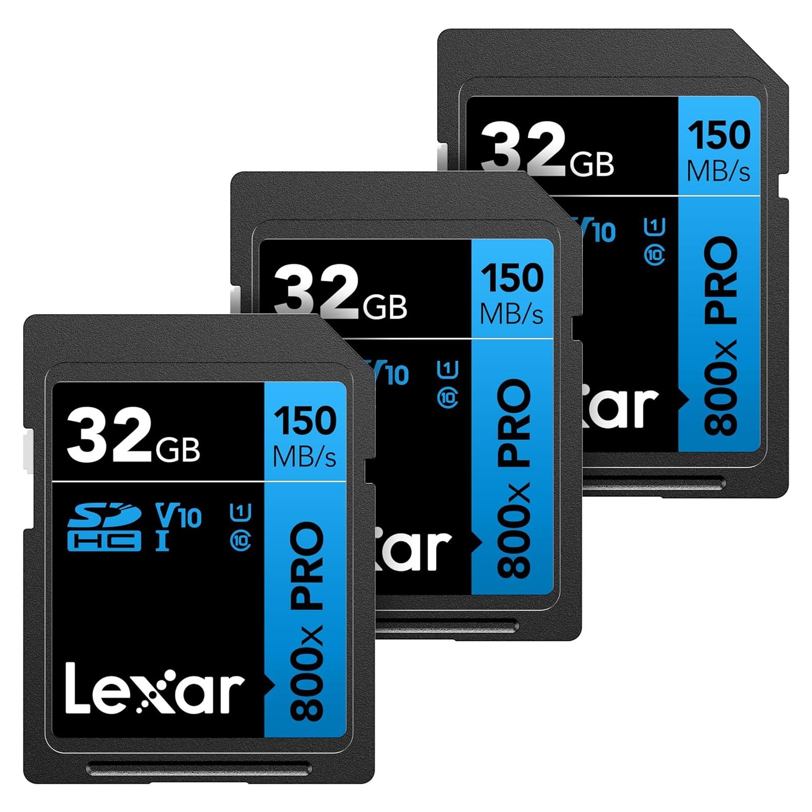 Lexar 32GB Tarjeta SD 800x PRO UHS-I 150MB/s 3-Pack