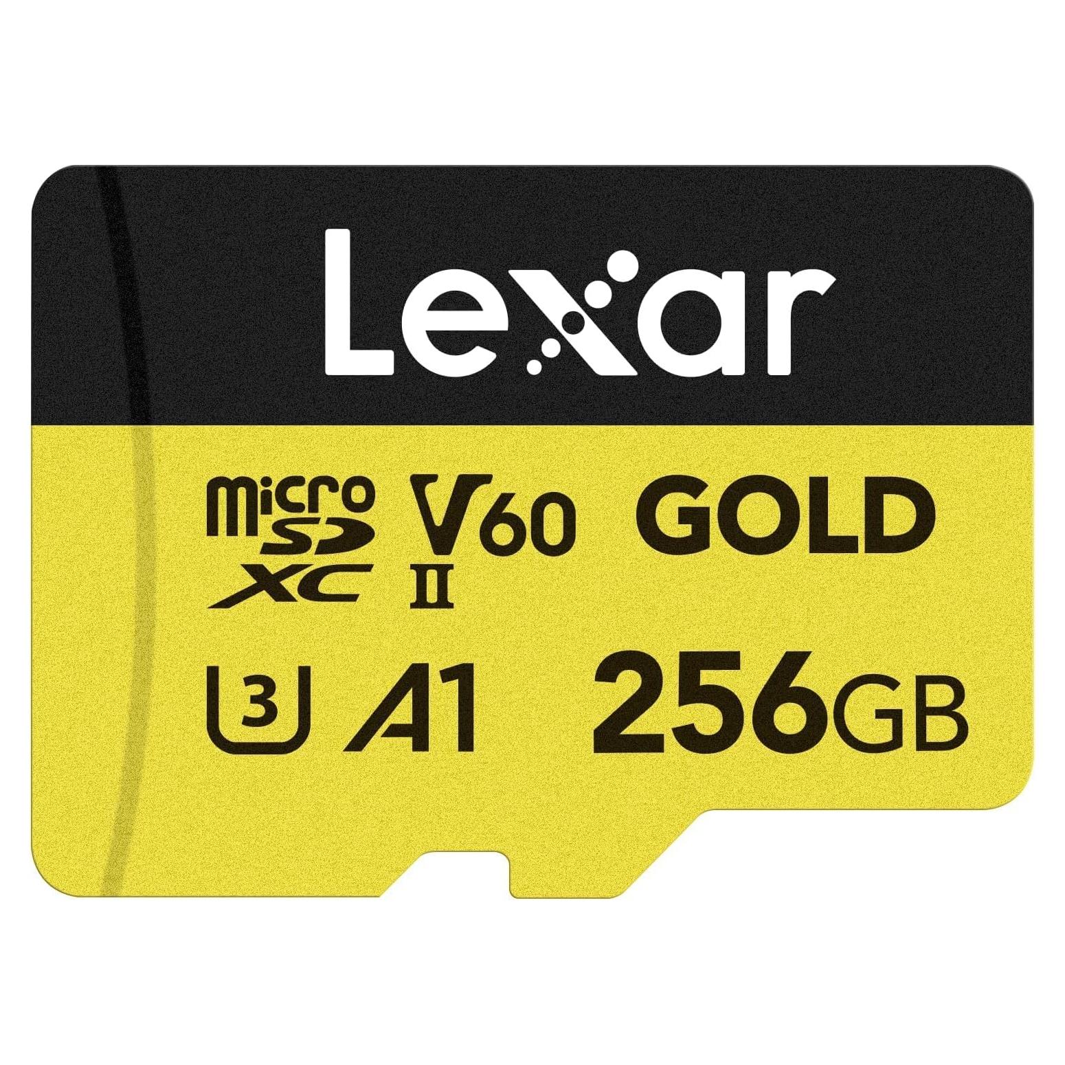 Lexar 256GB Tarjeta Micro SD UHS-II Dorada, V60, 4K, 280MB/s