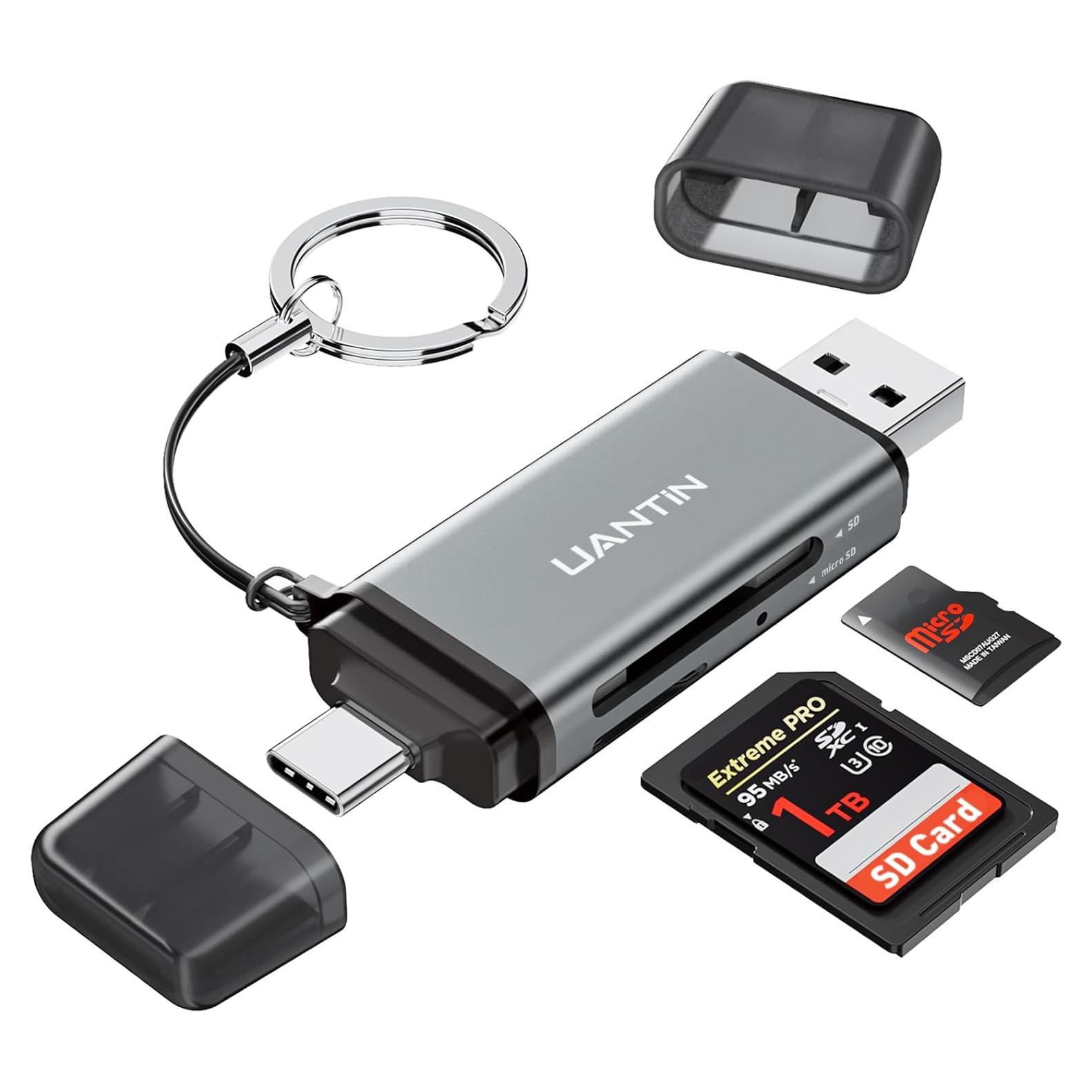 Lector de Tarjetas SD UANTIN USB C Doble Ranura 5Gbps Gris
