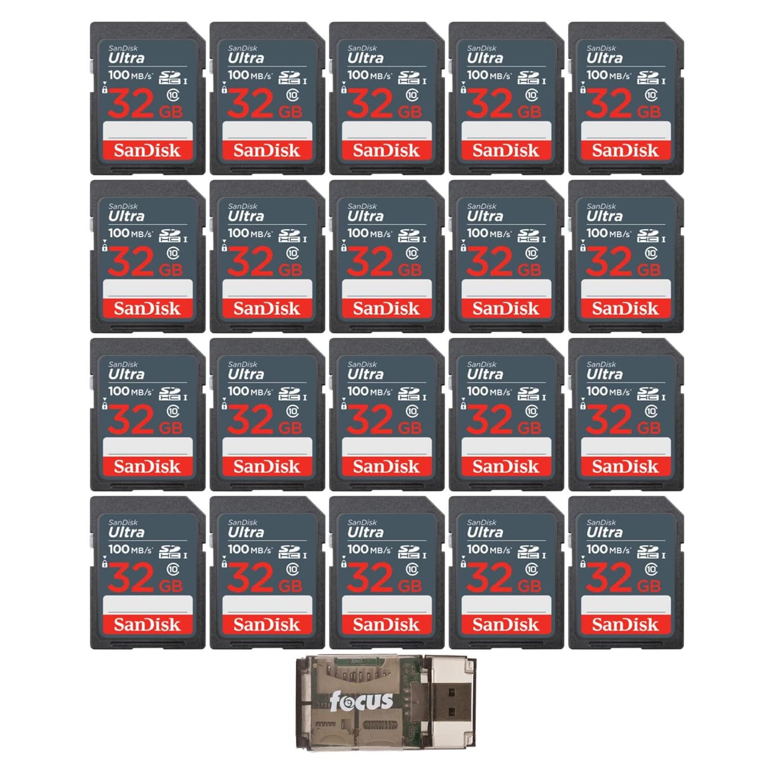 Paquete de 20 Tarjetas SanDisk 32GB Ultra SDHC UHS-I + Lector USB