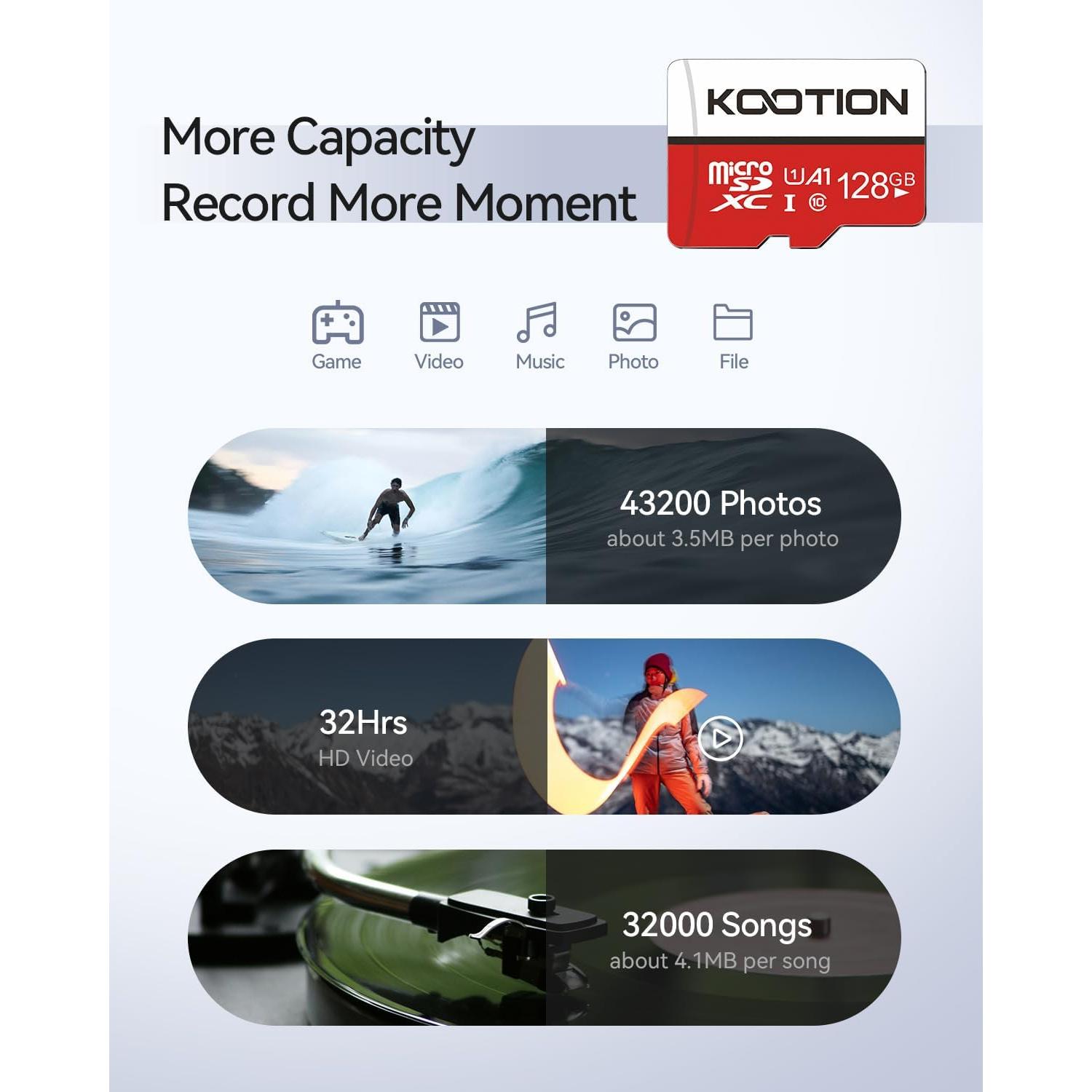 Tarjeta Micro SD 128GB KOOTION Paquete de 2 UHS-I C10