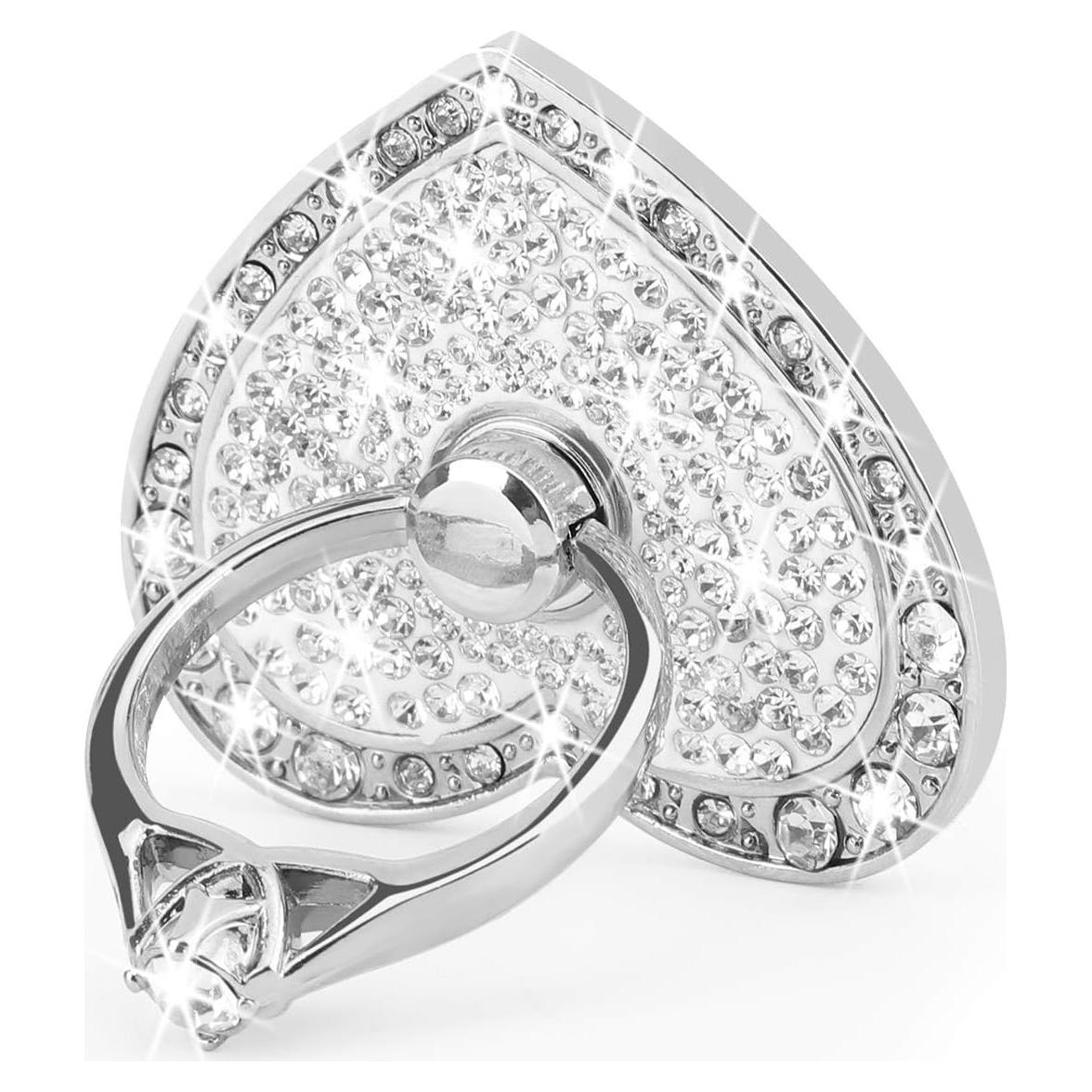 Soporte de Anillo para Teléfono Nsiucion Corazón Brillante Plata
