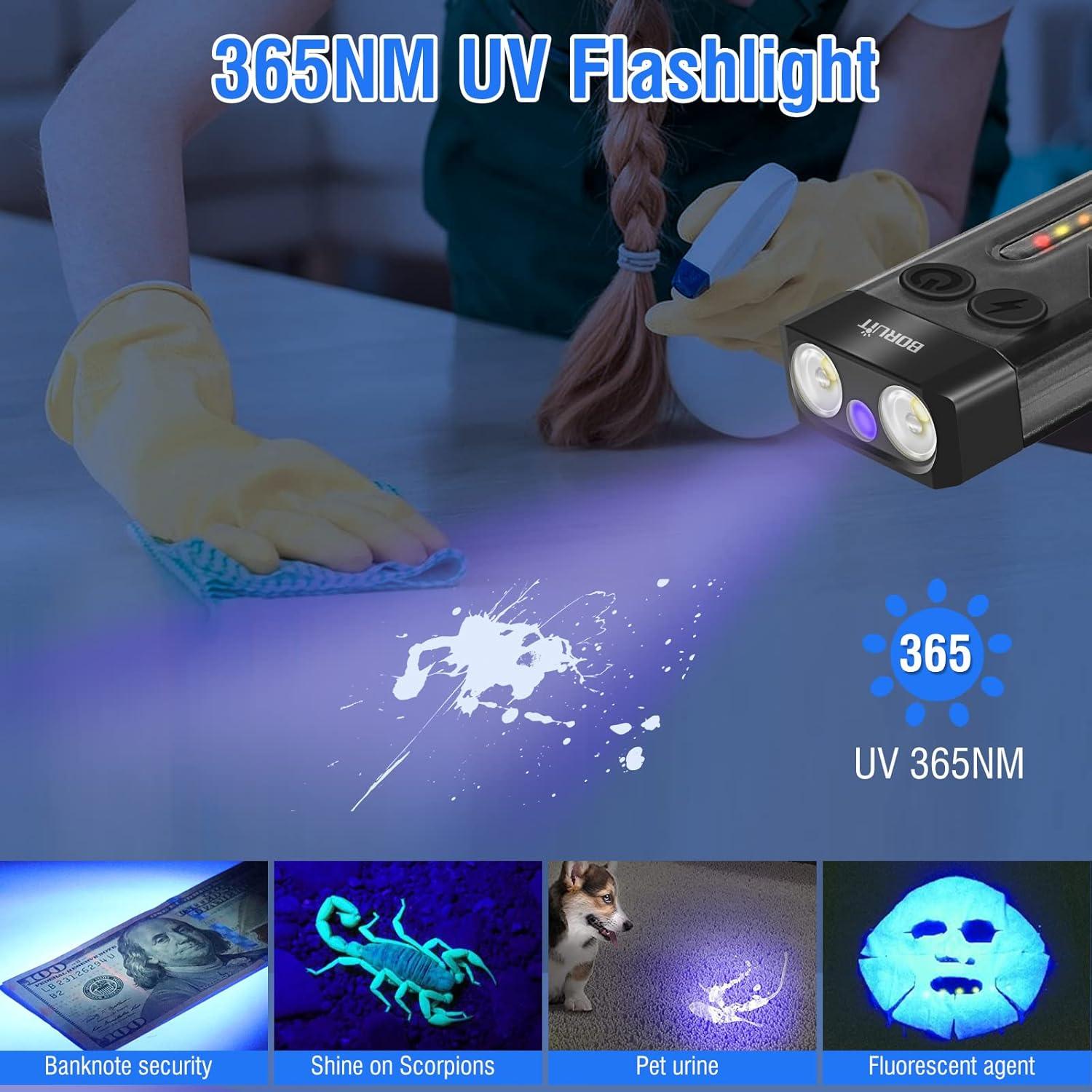 Linterna Boruit V10 USB C 1000 Lúmenes UV 365nm Compacta