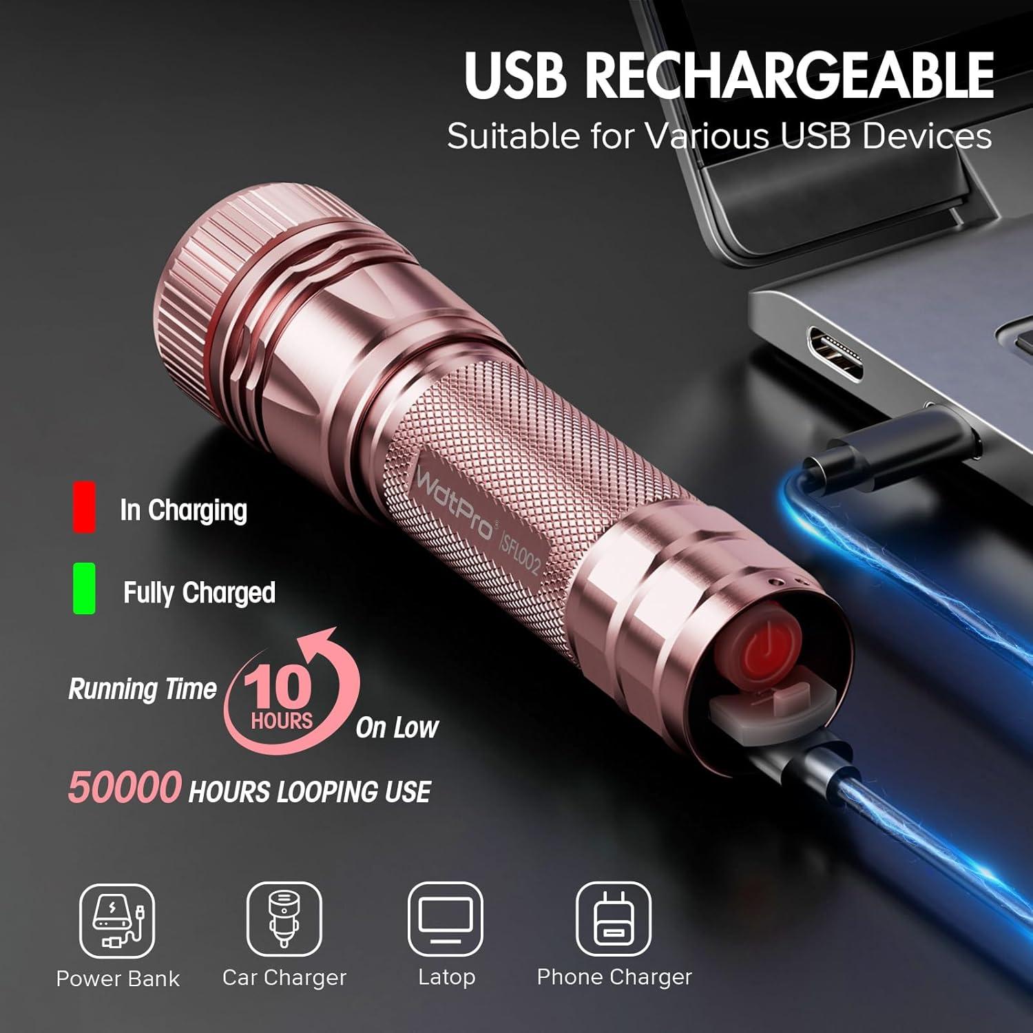 Linterna Recargable WdtPro SFL002 LED 10H Rosa Compacta