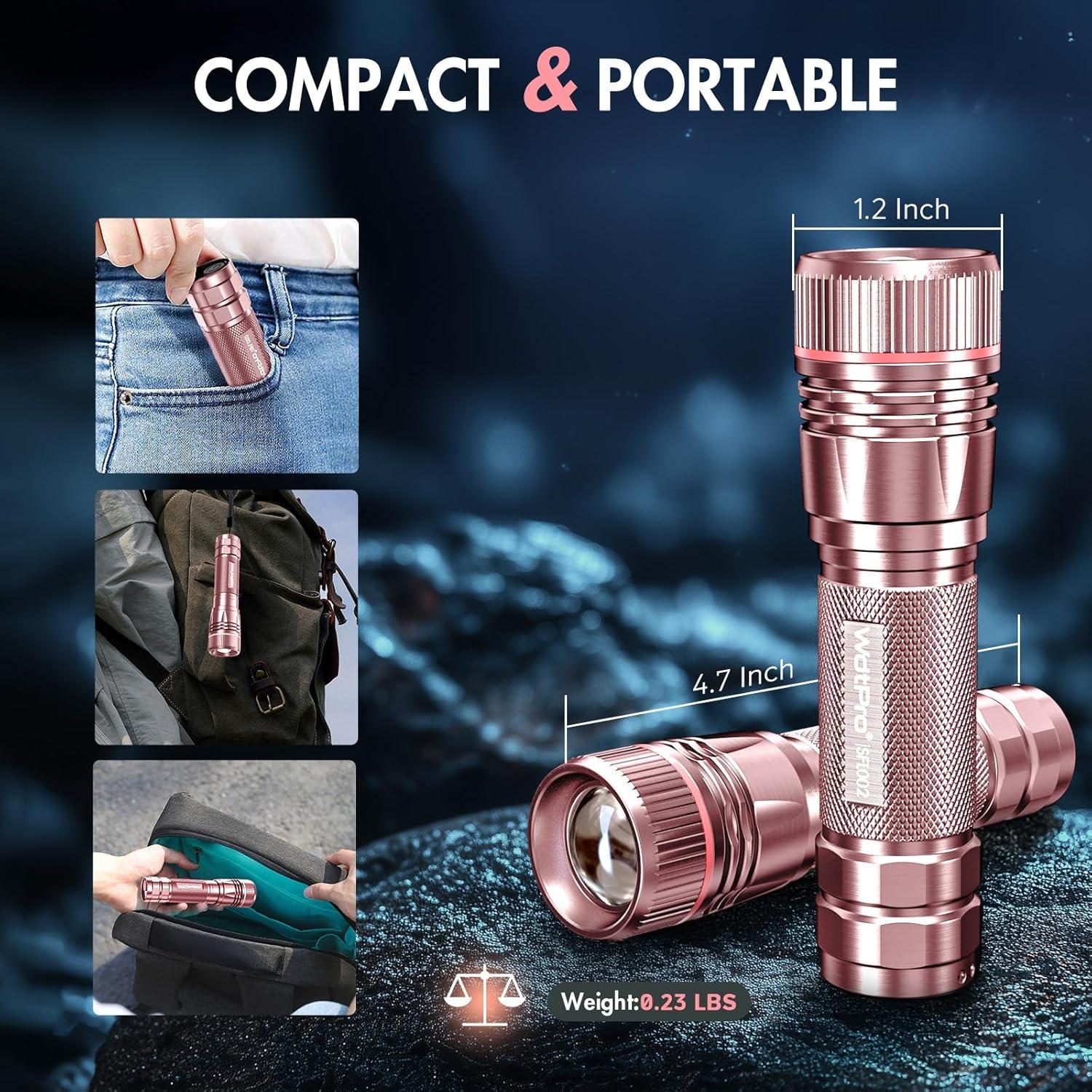 Linterna Recargable WdtPro SFL002 LED 10H Rosa Compacta