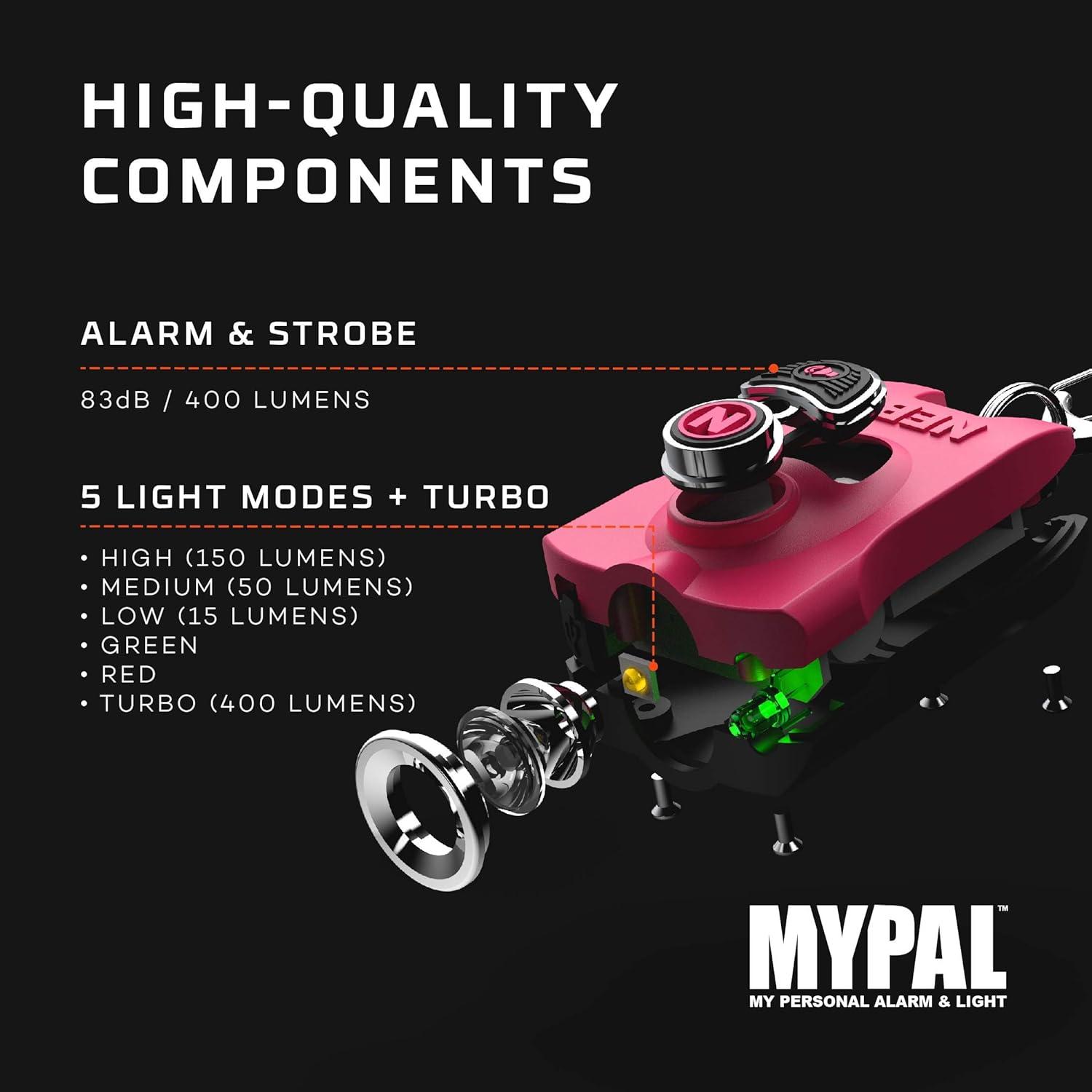 Linterna Recargable NEBO MYPAL con Alarma 115dB - Rosa