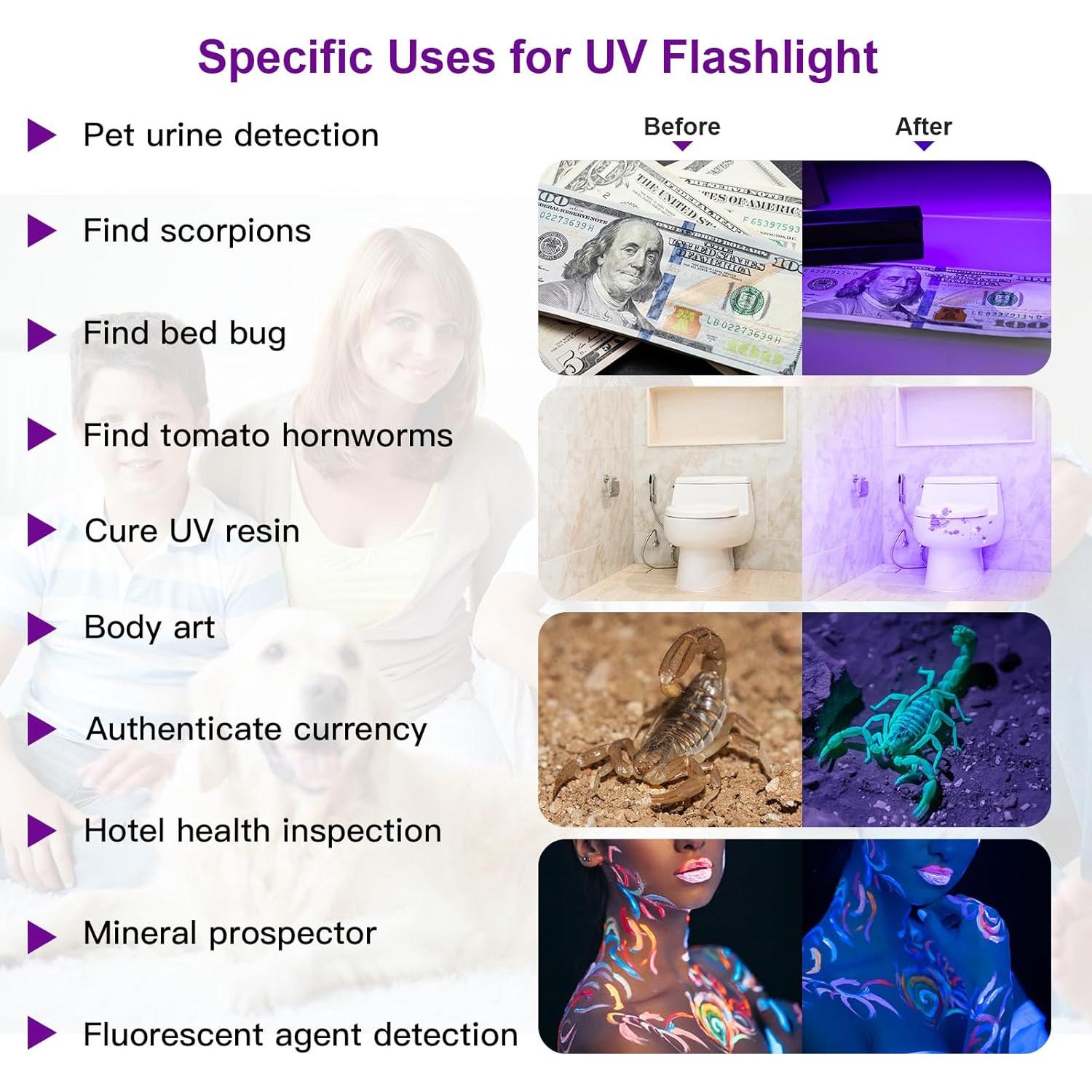 Linterna UV COSOOS 2 Paquete 395nm Impermeable para Mascotas