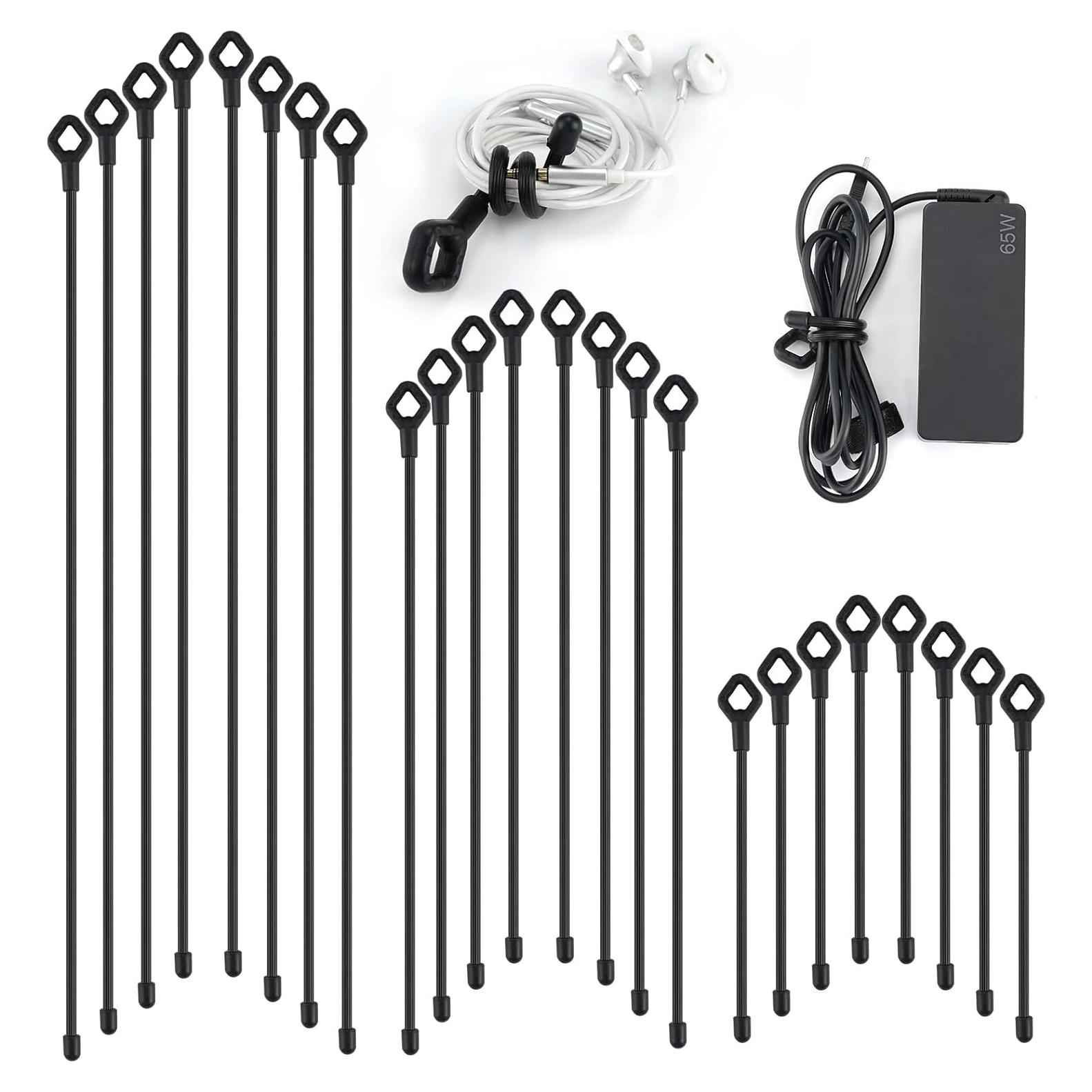 Bridas de Silicona Reutilizables 24PK - 15cm, 30cm, 45cm - Negro