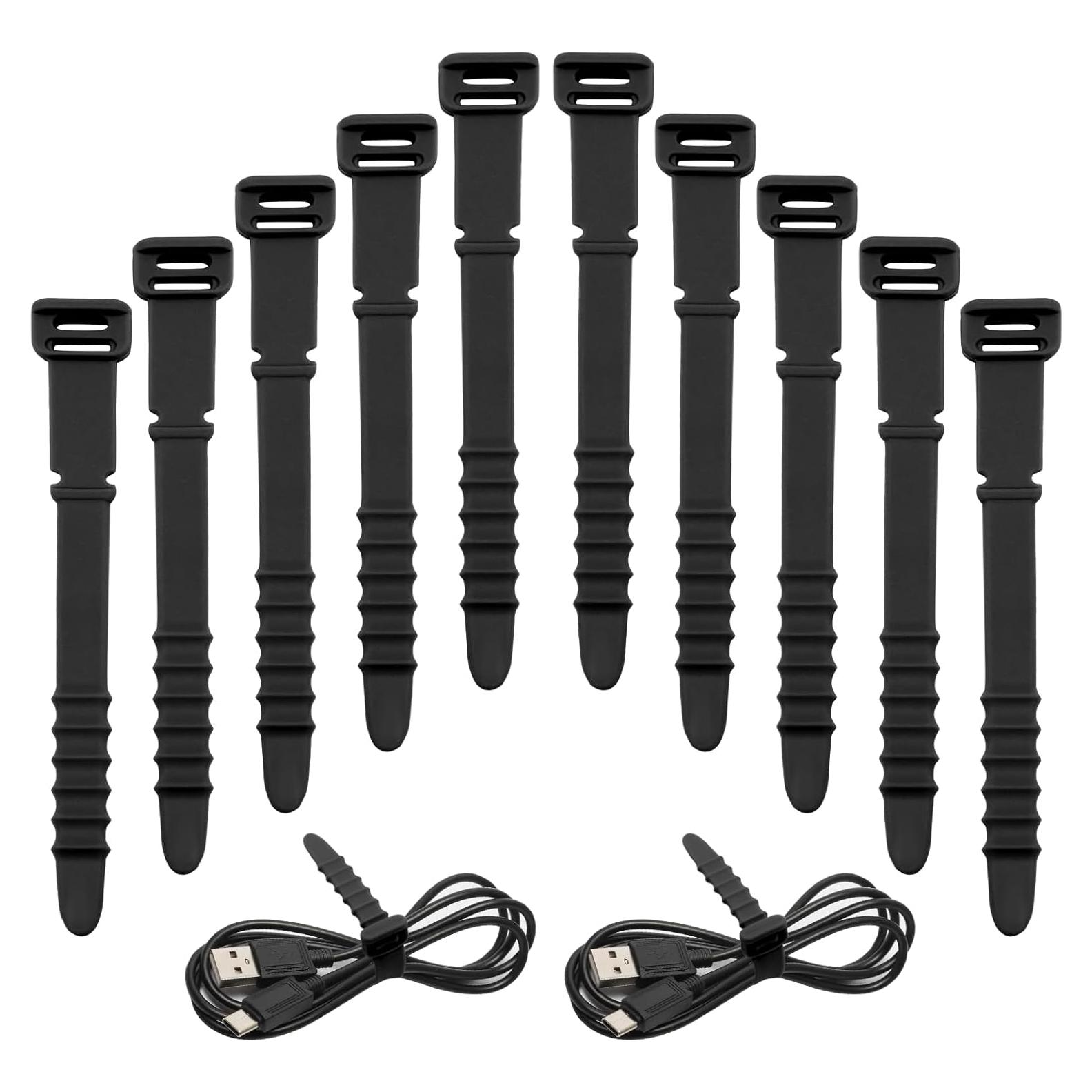 20 Sujetadores de Cable de Silicona Coufce 11.43 cm Negros