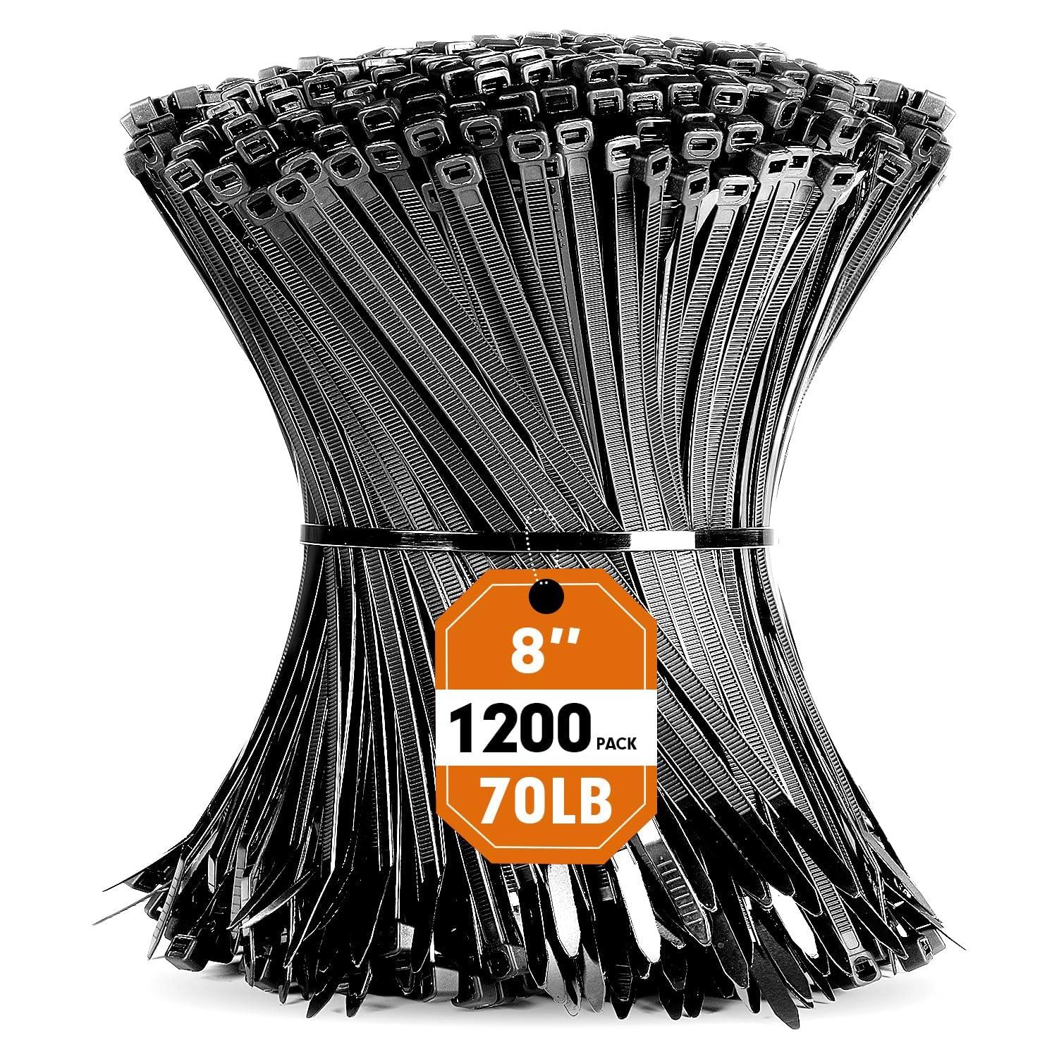 Bridas de Nylon RAZCC 1200pcs 8" Negras 70lb Resistencia