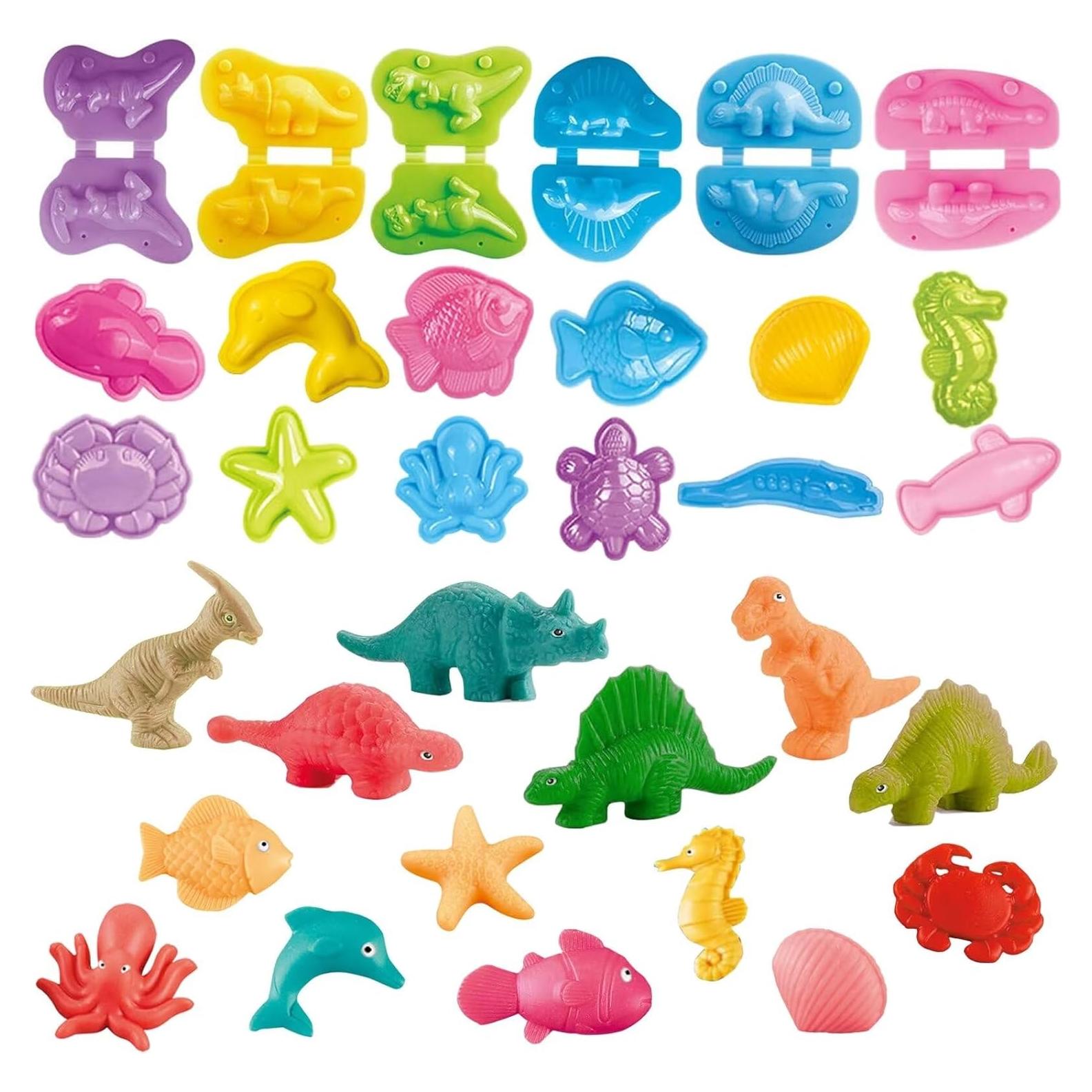 Set de 18 Moldes de Dinosaurios y Océano + 10 Arcillas Yiklucg