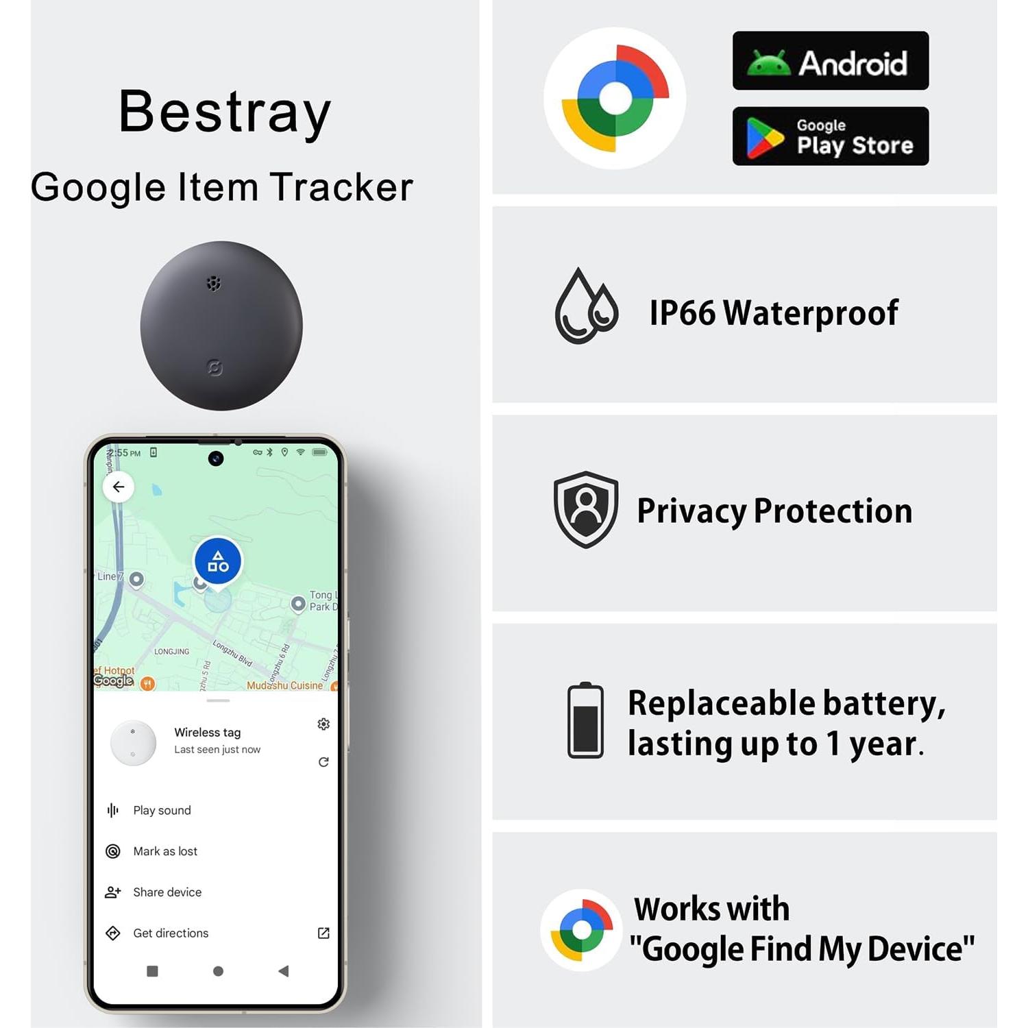 Etiquetas de Rastreo GPS Bluetooth Android Bestray HB15 - Paquete de 4