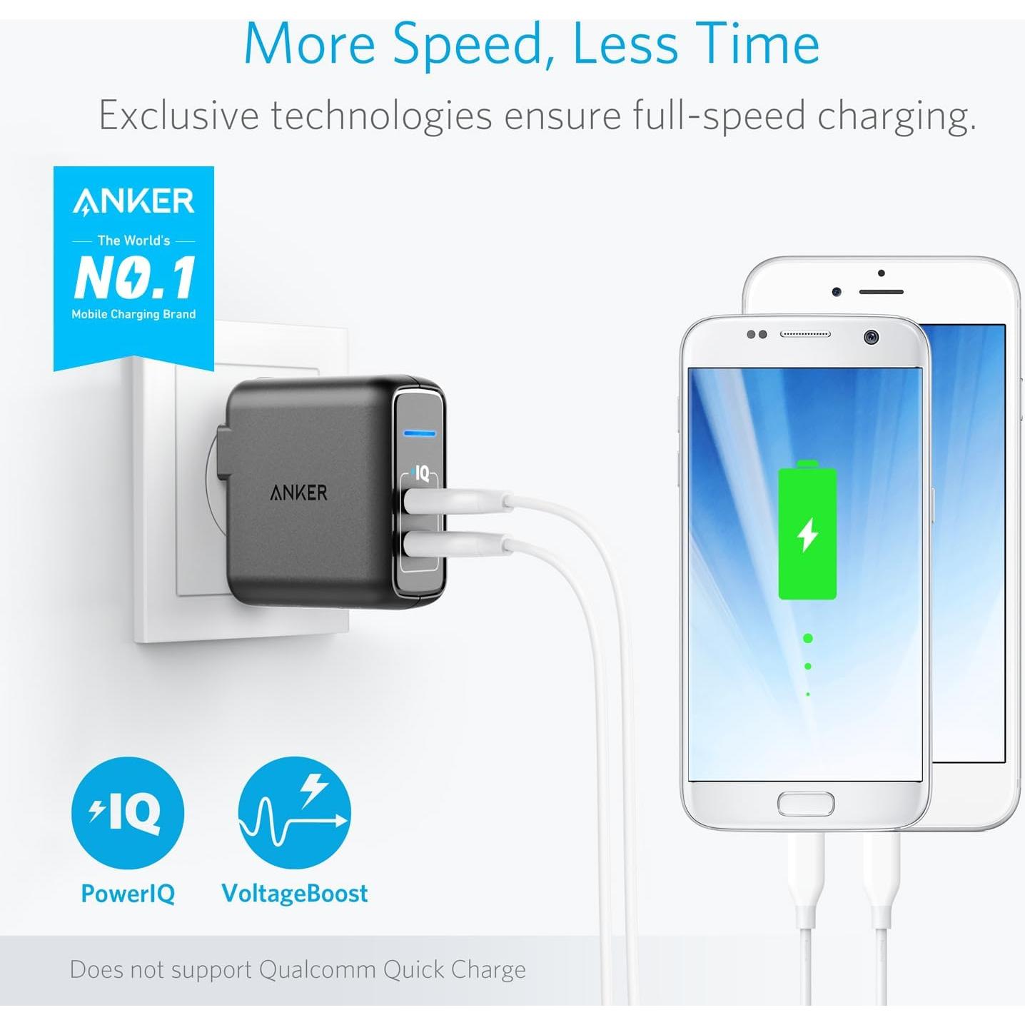 Cargador de Pared Anker PowerPort 2 Elite 24W USB Doble Negro