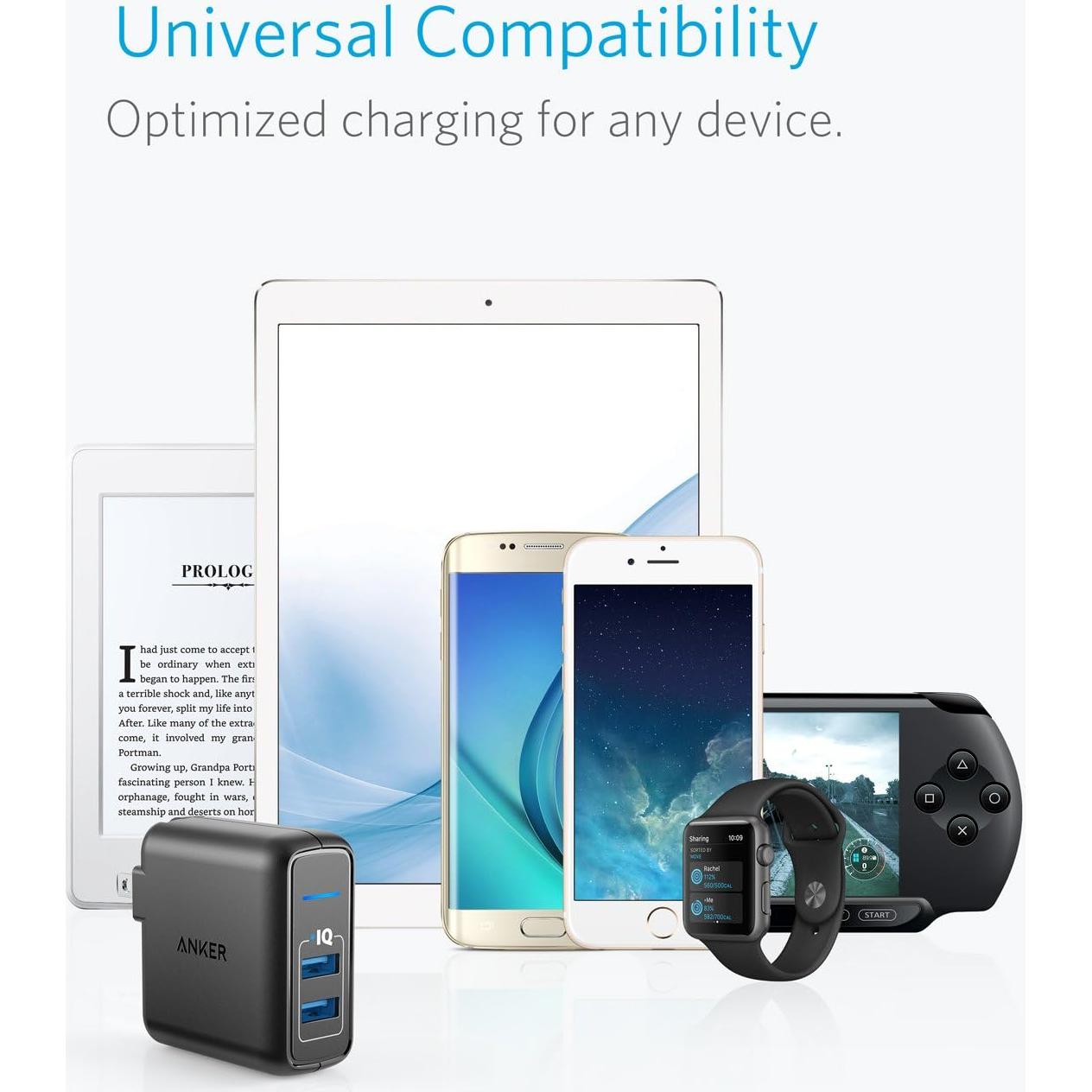 Cargador de Pared Anker PowerPort 2 Elite 24W USB Doble Negro