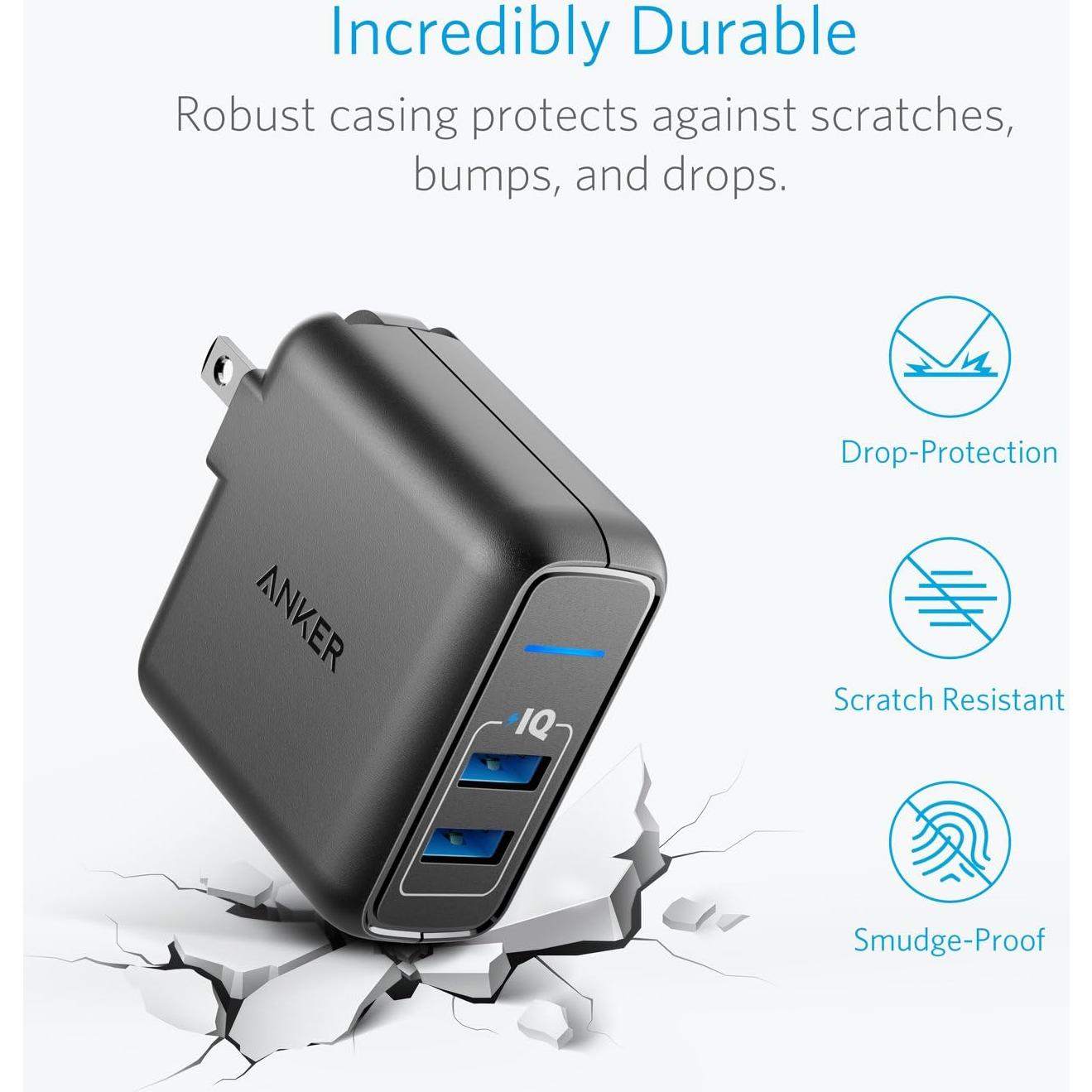 Cargador de Pared Anker PowerPort 2 Elite 24W USB Doble Negro