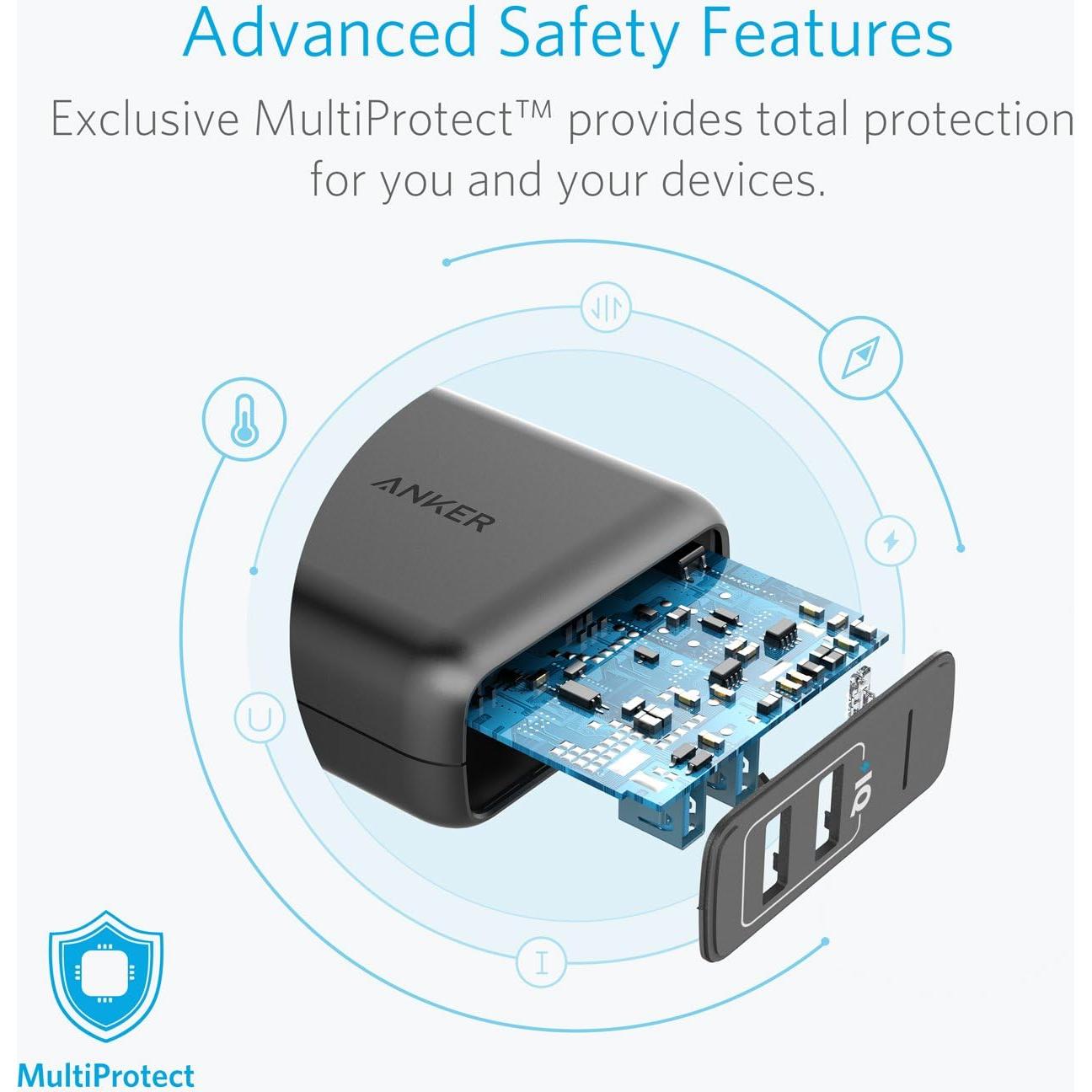 Cargador de Pared Anker PowerPort 2 Elite 24W USB Doble Negro