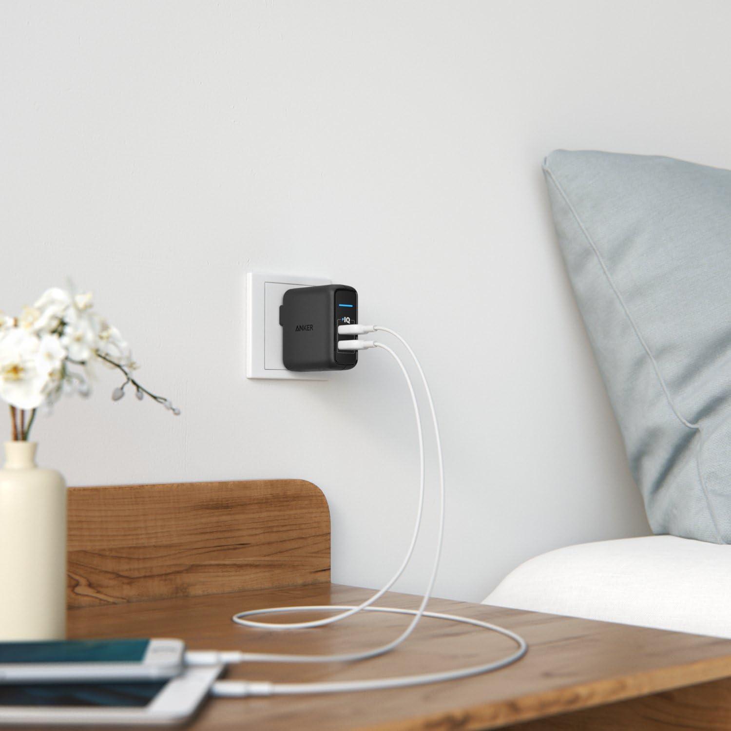 Cargador de Pared Anker PowerPort 2 Elite 24W USB Doble Negro