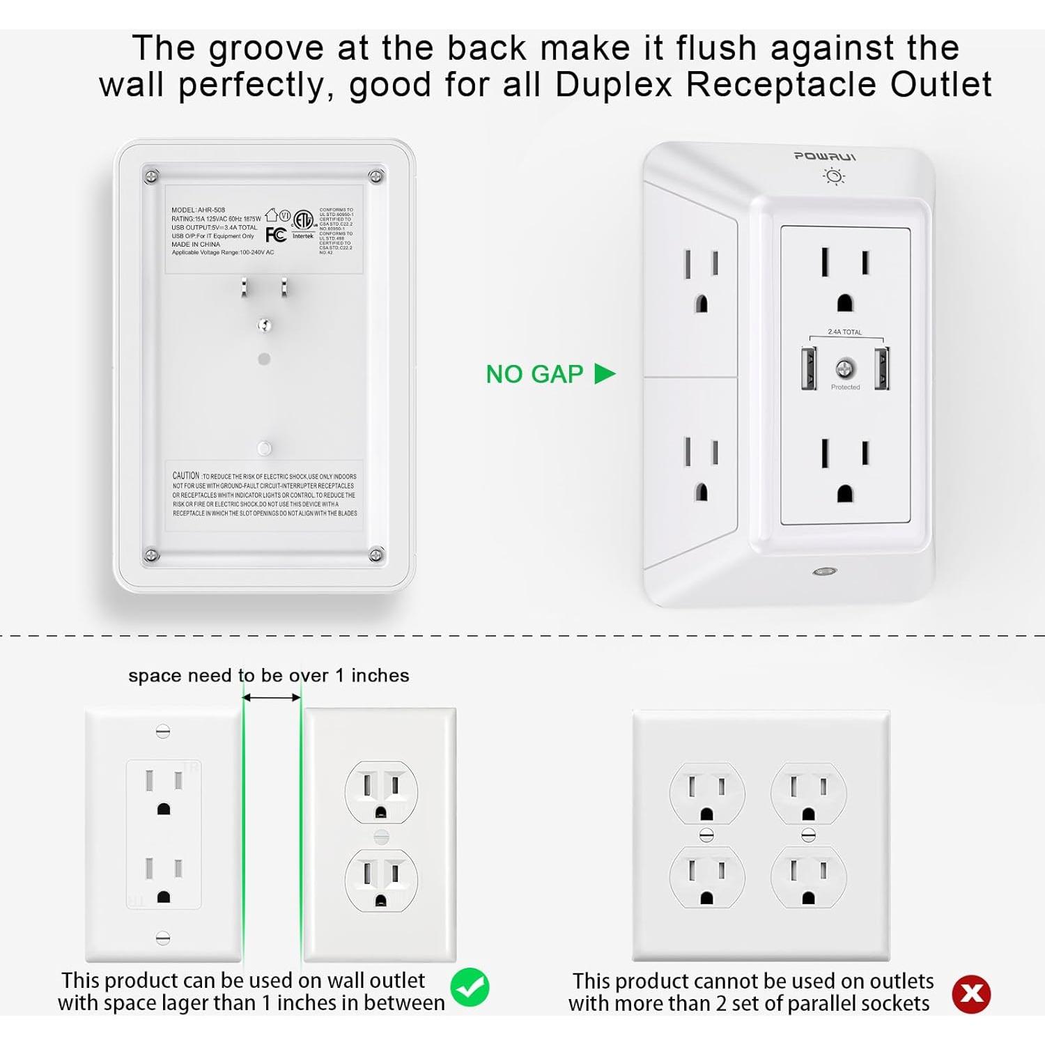 Cargador de pared USB POWRUI AHR-508 con 6 salidas y luz nocturna