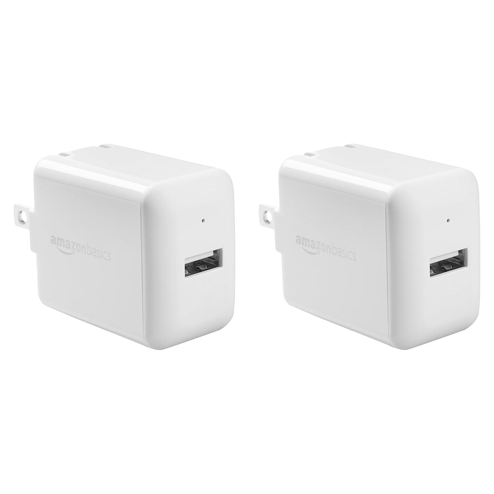 Cargador de Pared USB-A 12W Amazon Basics Blanco - Paquete de 2