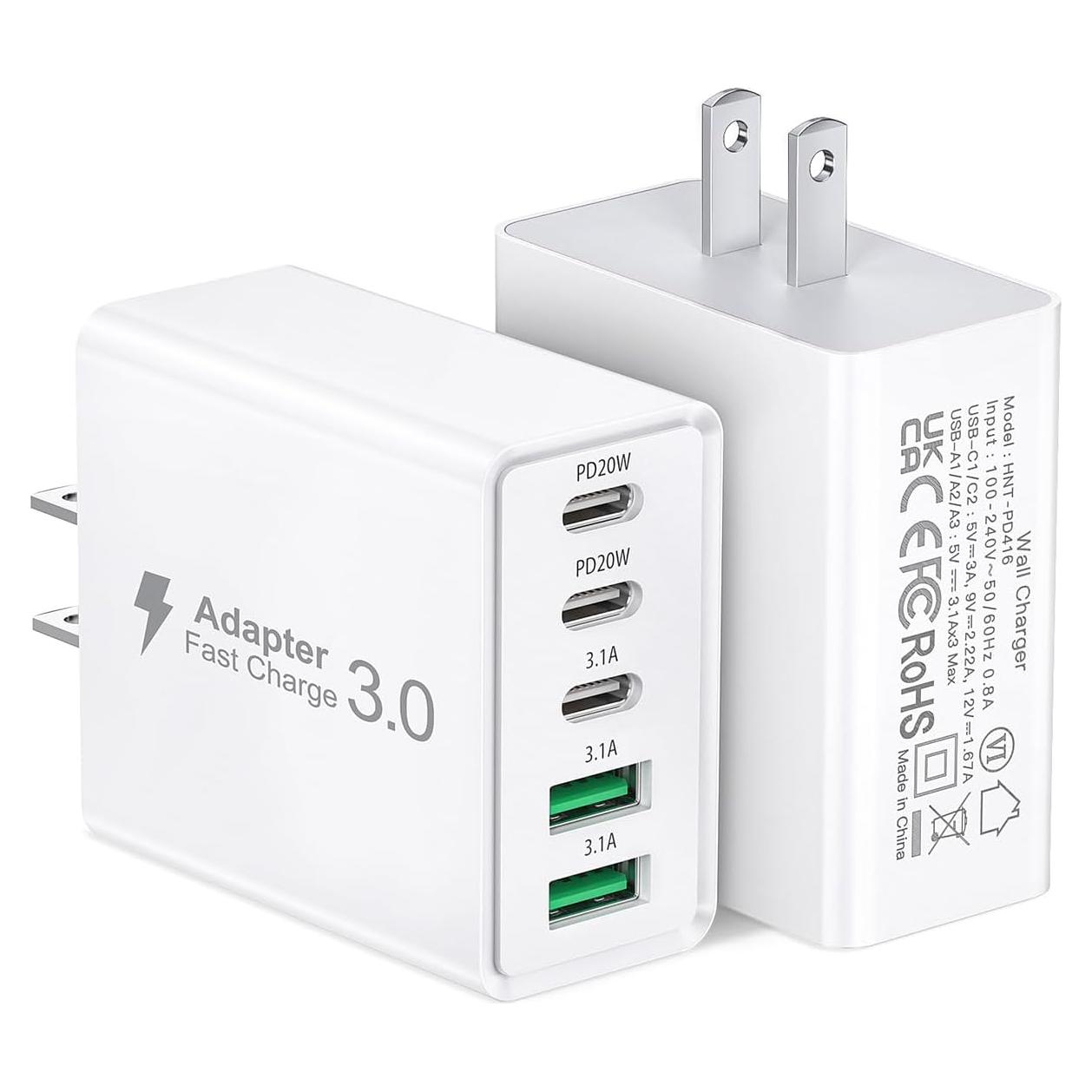 Cargador Rápido USB C 50W Qwinjwin 5 Puertos Blanco